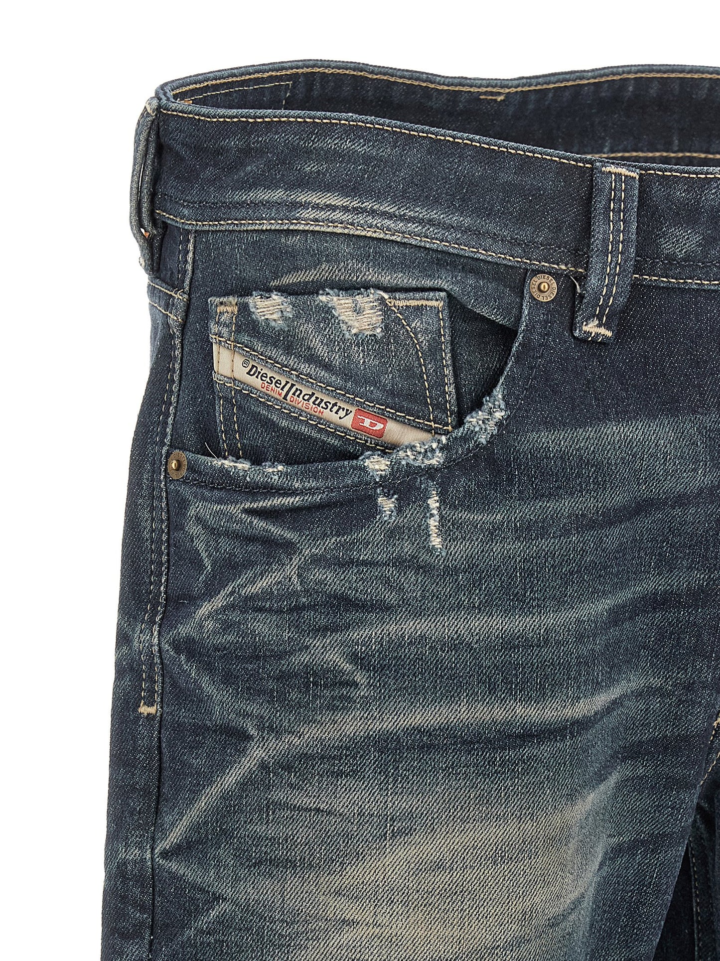 Jeans by Diesel for men in denim cotton & hemp blue features an refined tailoring silhouette, showcasing a premium straight-leg with a and long cut for a refined tailoring look.