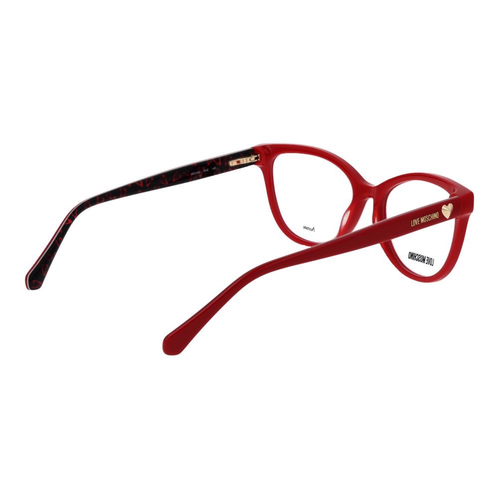 Eyeglasses Frames by Love Moschino for women in acetate and multicolor showcases a refined silhouette, detailed with a red coloured frame finish and a sophisticated full-frame frame design.