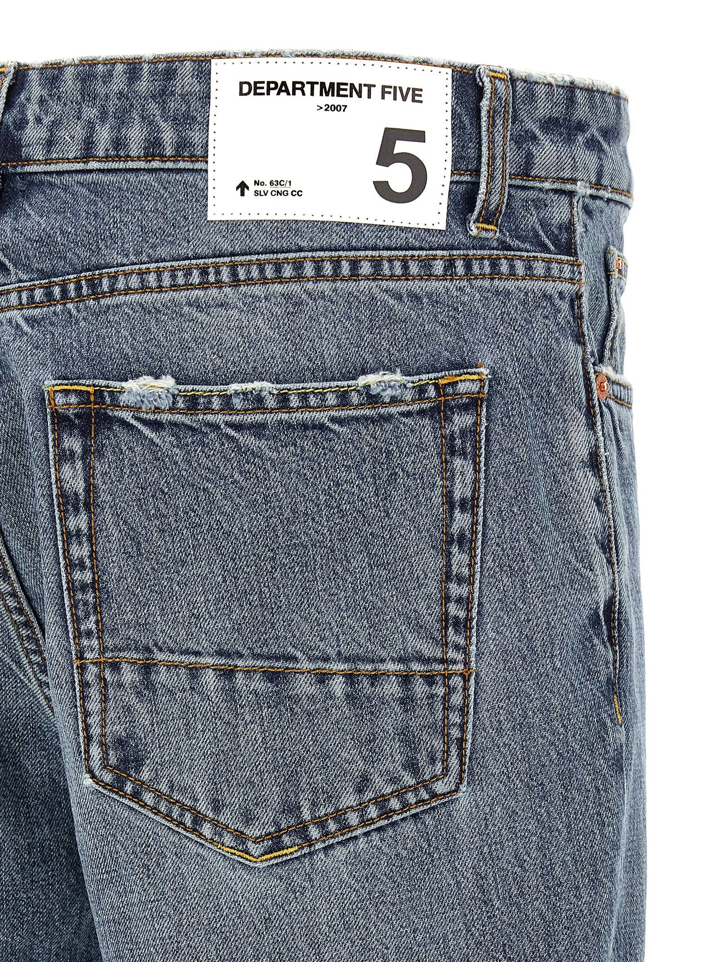 Jeans by Department 5 for men in denim cotton blue, white & signature presents a tailored silhouette, showcasing a tailored relaxed-fit & regular-fit and long cut with a refined for a truly tailored aesthetic.