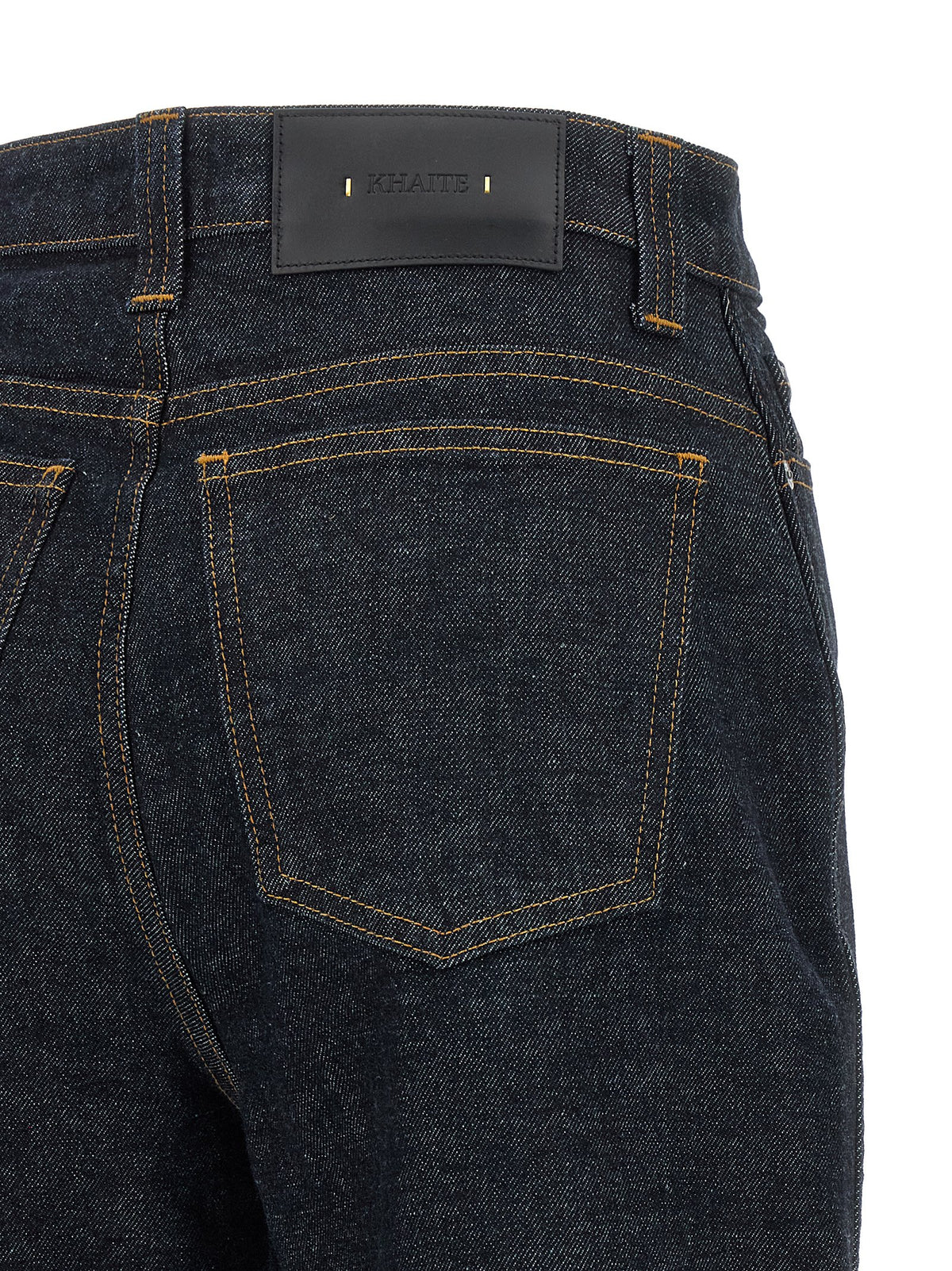 Khaite Women's Flared Wide High Rise Polyurethane Denim Cotton & Leather Jeans - Blue Indigo Mustard Signature