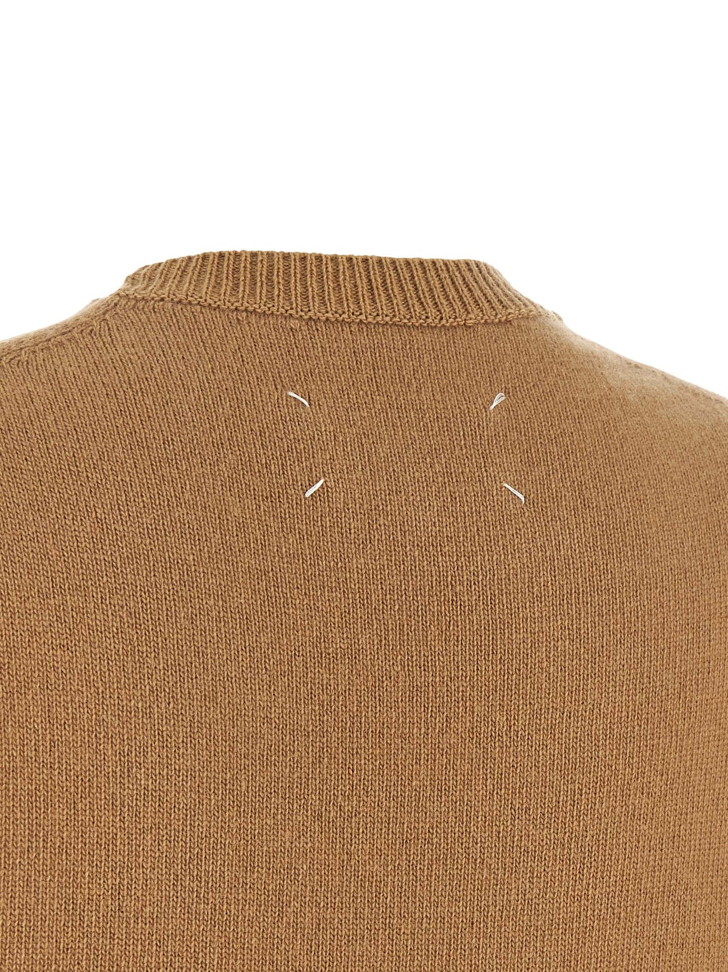 Vest by Maison Margiela for women in virgin wool beige, camel & white features an on trend silhouette, showcasing a sophisticated and premium thermal for a truly on trend finish.