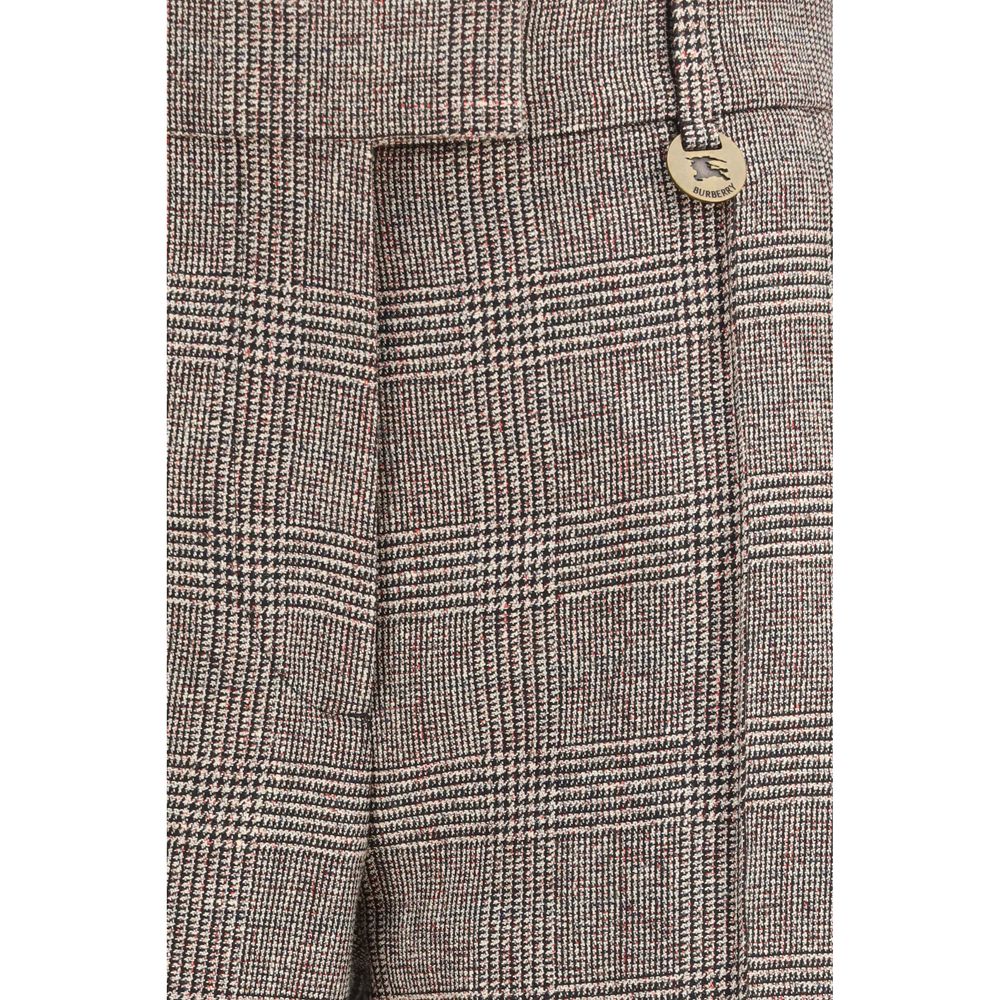 Trousers by Burberry for women in linen merino wool & polyester beige, patterned & checked features an sartorial silhouette, showcasing a precise straight-leg & regular-fit and long with a sartorial for a refined look.
