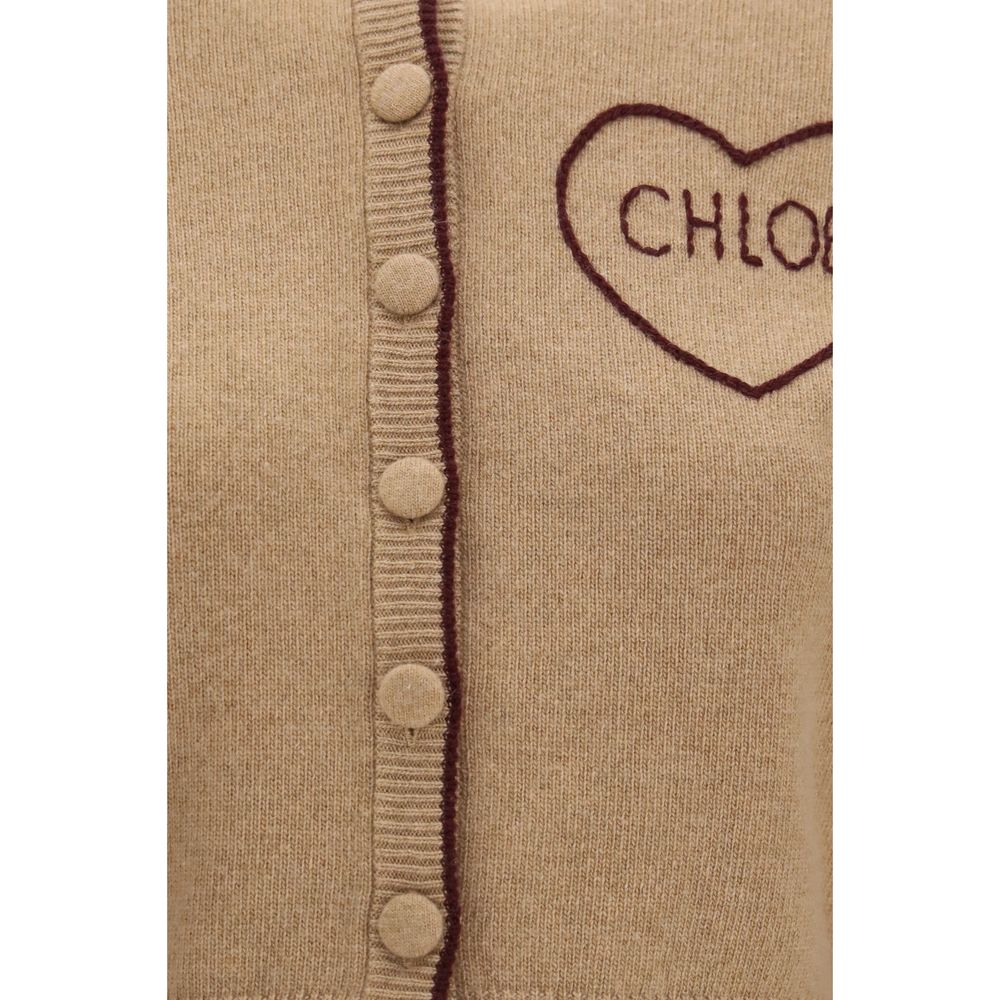Cardigan by Chloé for women in cashmere merino wool & capra leather beige presents a textural silhouette, artfully finished with a textural and for a sophisticated, textural look.