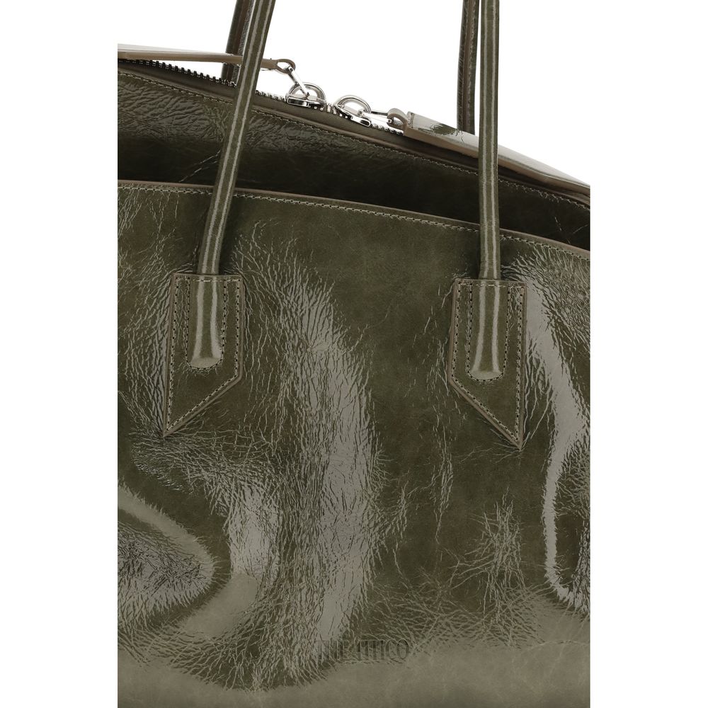 Medium Shoulder Bag by The Attico for women in bos taurus calf leather bicolour, blue & signature presents a versatile silhouette, showcasing a secure zipper and versatile with versatile shoulder-strap & handle for a sophisticated look.