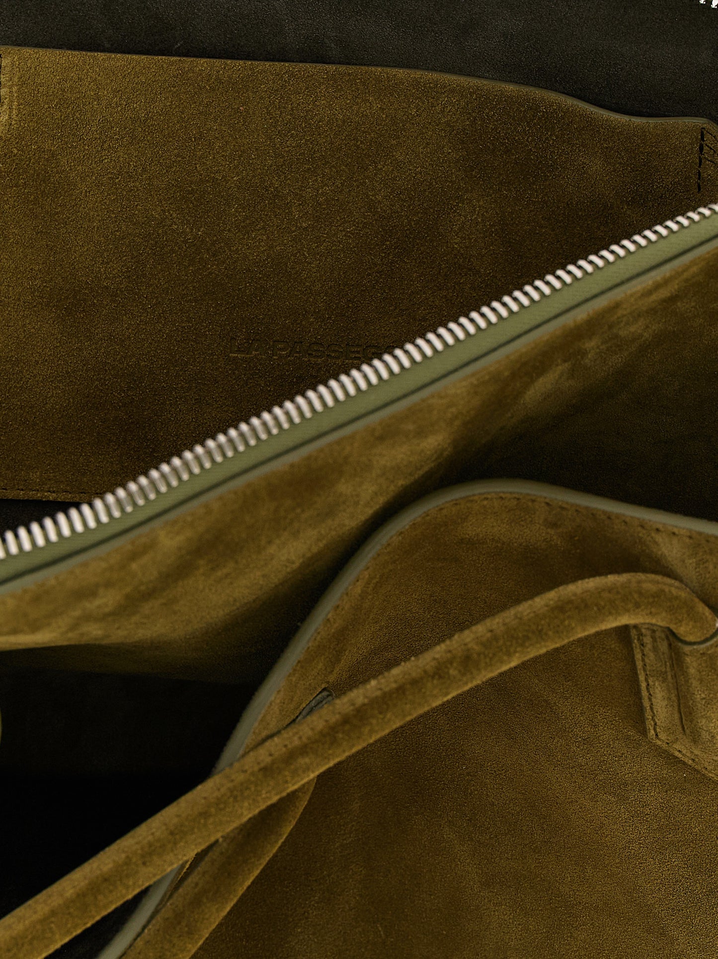 Medium Shoulder Bag by The Attico for women in bos taurus calf suede leather bicolour, green & olive features a stately silhouette, showcasing a secure zipper, ample , and stately shoulder-strap & handle for a stately finish.