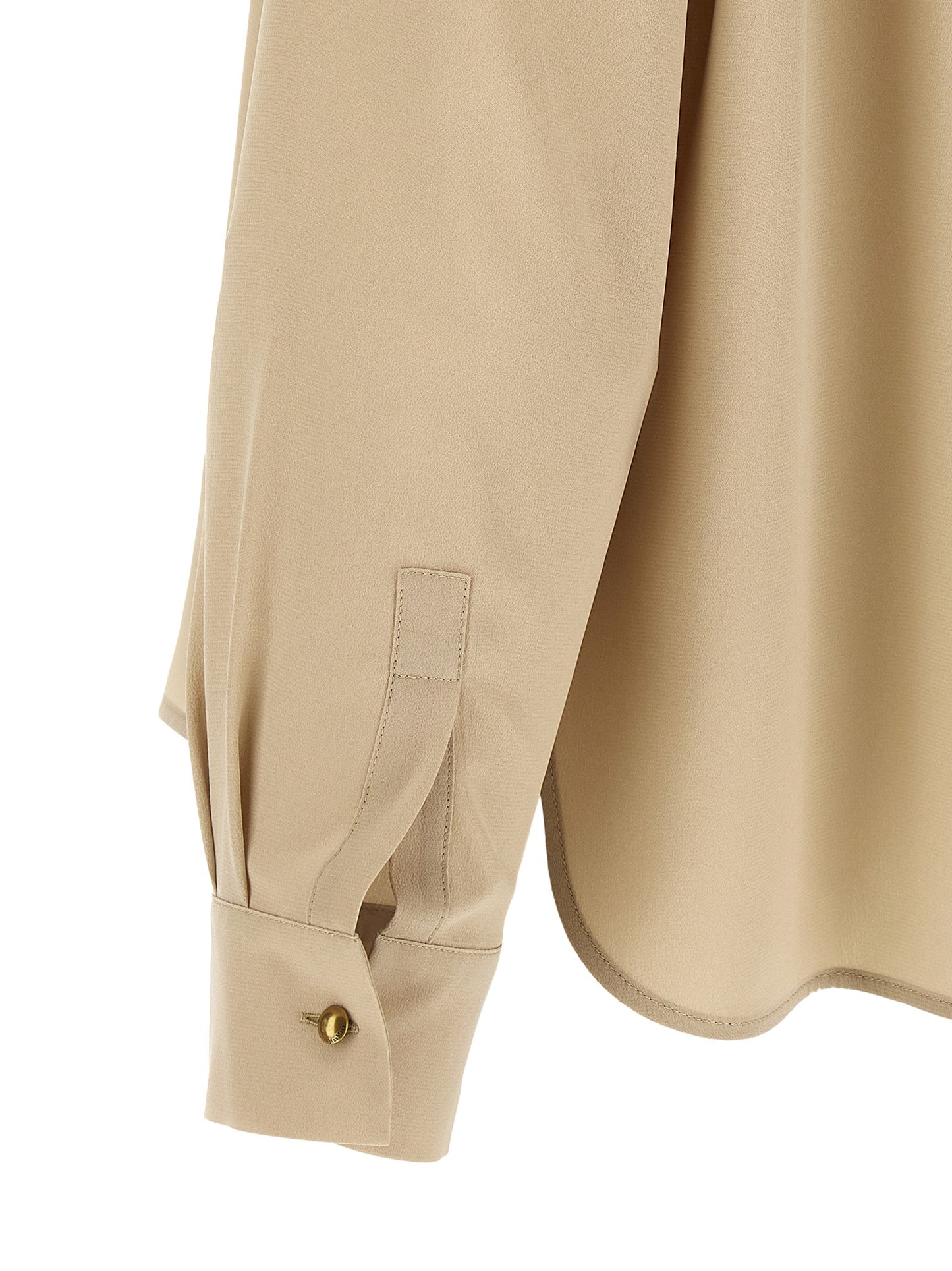 Blouse by Max Mara for women in silk crepe beige & sand features an architectural silhouette with a refined and elegant high-neck neckline for a architectural look.