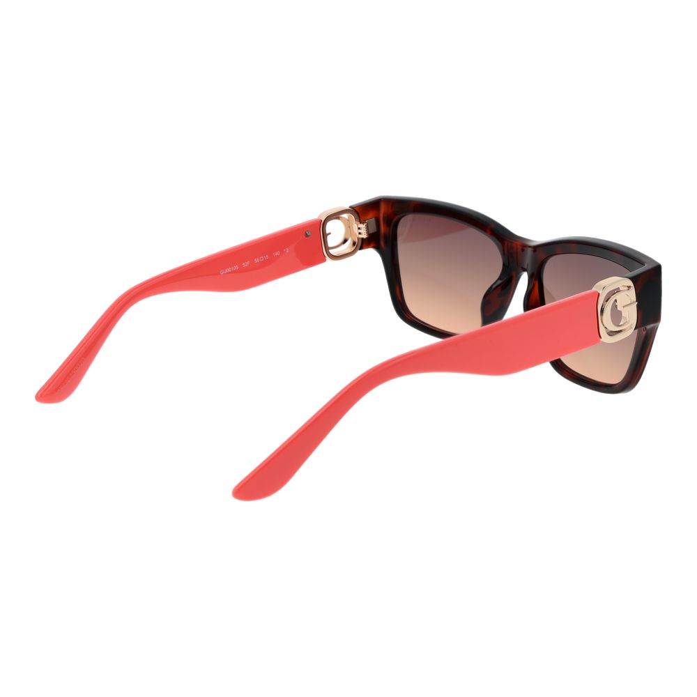 Sunglasses by Guess for women in plastic and brown featuring an opulent rectangle full-rim frame design with a sophisticated brown coloured frame finish and high-performance gradient category-2-medium-tint lens.
