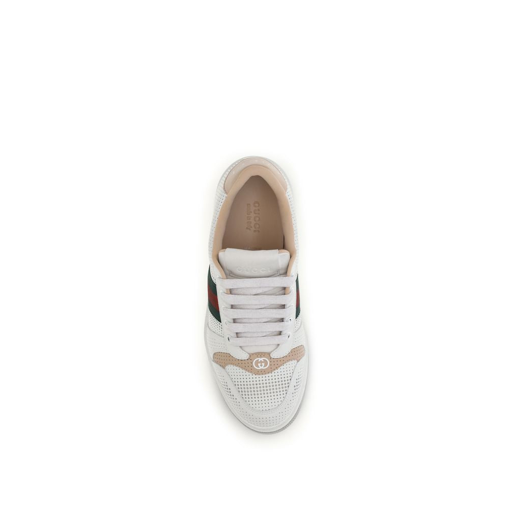 Athletic Sneakers by Gucci for women in bos taurus calf leather white, signature & striped showcases an impeccable silhouette, defined by an impeccable athletic style design that perfectly captures the essence of the Women's Athletic Bos Taurus Calf Leather Sneakers.