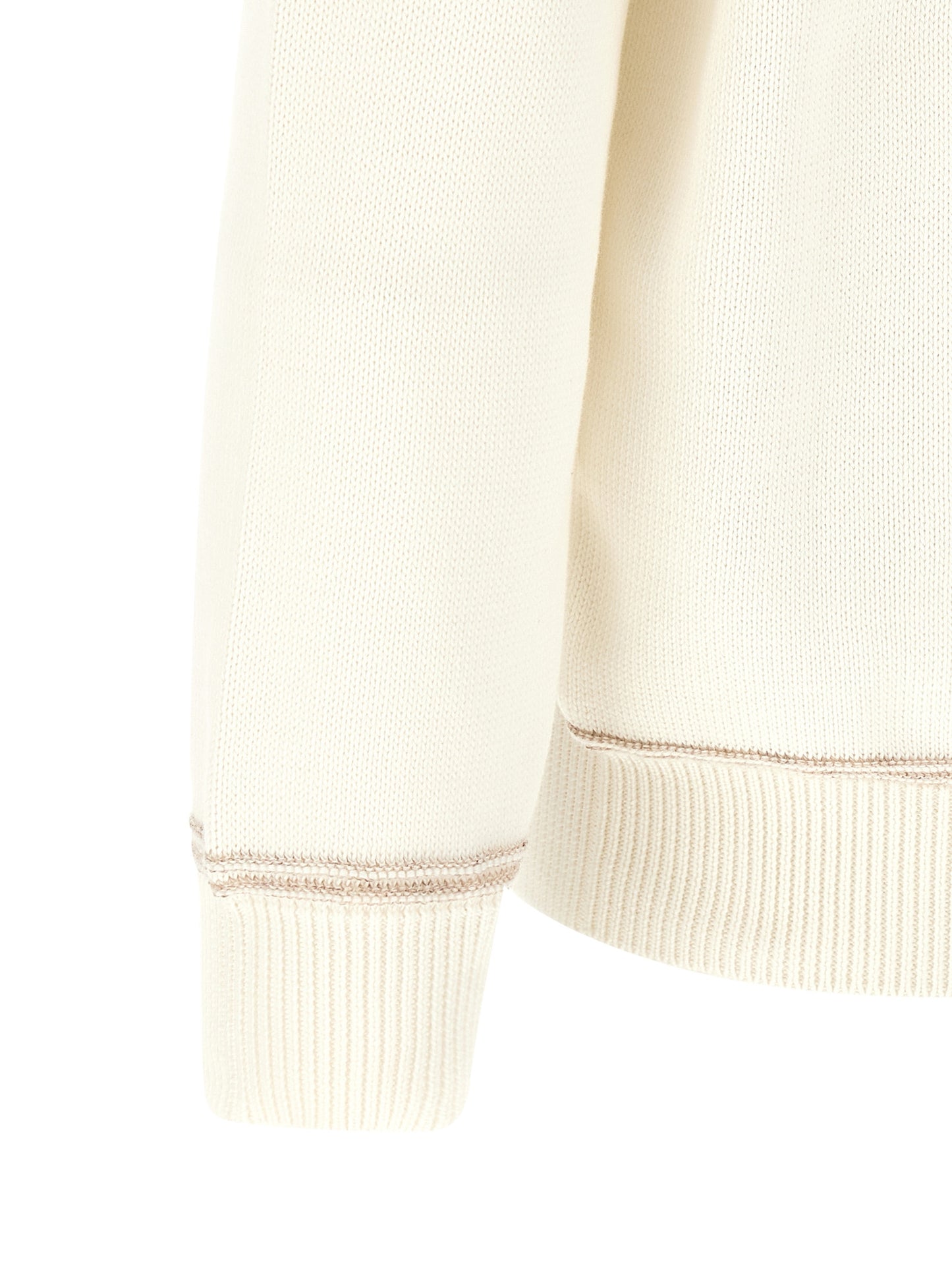 Cardigan by Brunello Cucinelli for men in cotton beige, cream, jacquard & striped presents a textural silhouette, artfully finished with a textural and for a sophisticated, textural look.