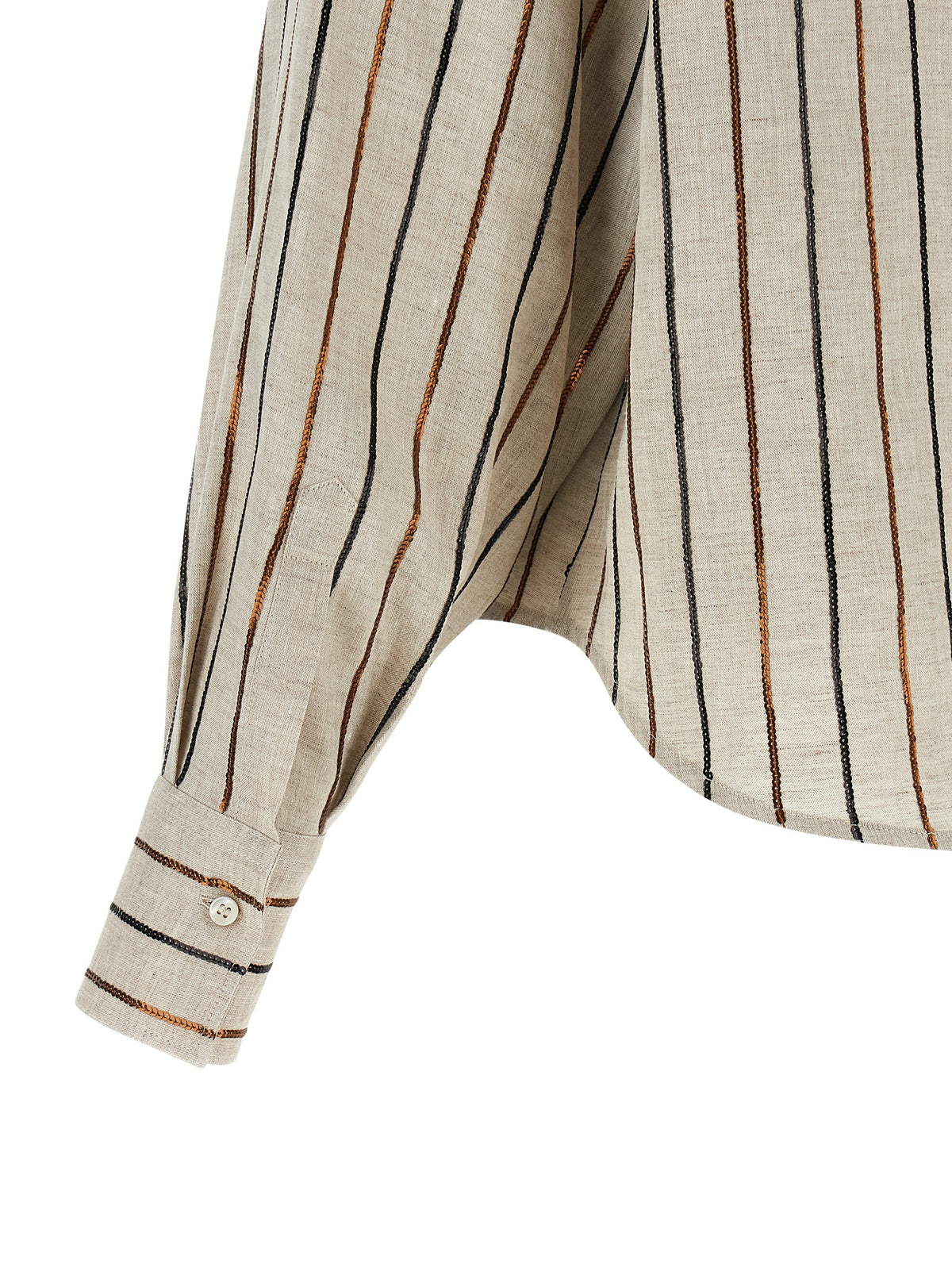 Brunello Cucinelli Women's Relaxed Fit Linen & Sequins Blouse - Beige Black Bronze Striped