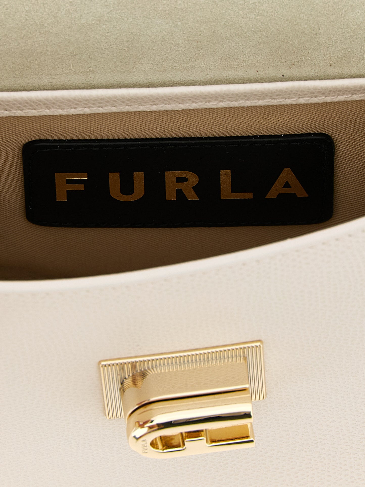 Mini 2-in-1 Shoulder & Crossbody Handbag by Furla for women in calfskin leather gold & white showcases a versatile sophistication silhouette, featuring a secure turn-lock, versatile sophistication , and versatile crossbody-strap & shoulder-strap for a versatile sophistication finish.