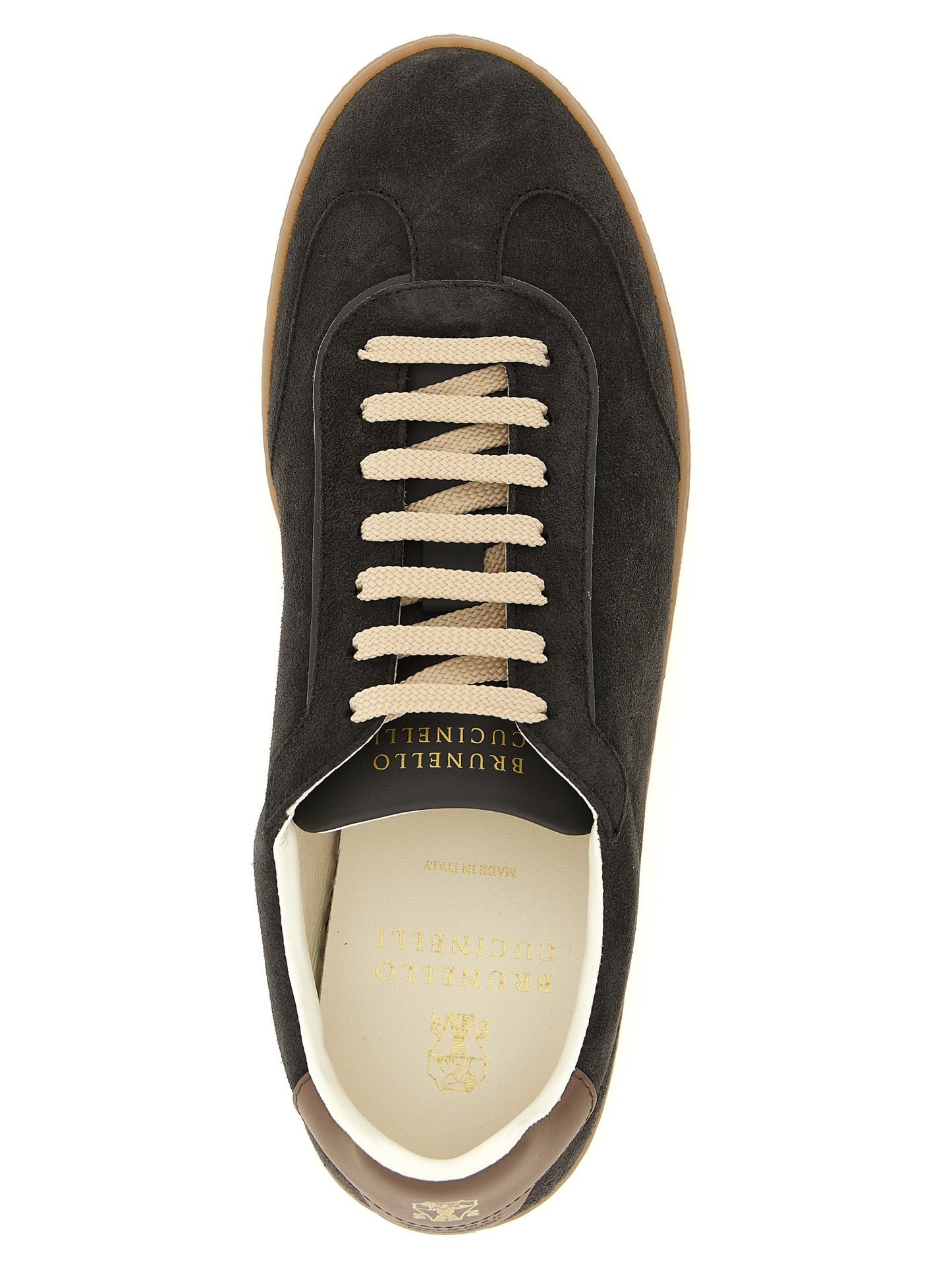 Sneakers by Brunello Cucinelli for men in bos taurus suede calfskin leather gray features an fashionable silhouette, showcasing the premium Men's Low Top Bos Taurus Suede Calfskin Leather Sneakers in a fashionable low-top style that offers a fashionable finish for refined style.