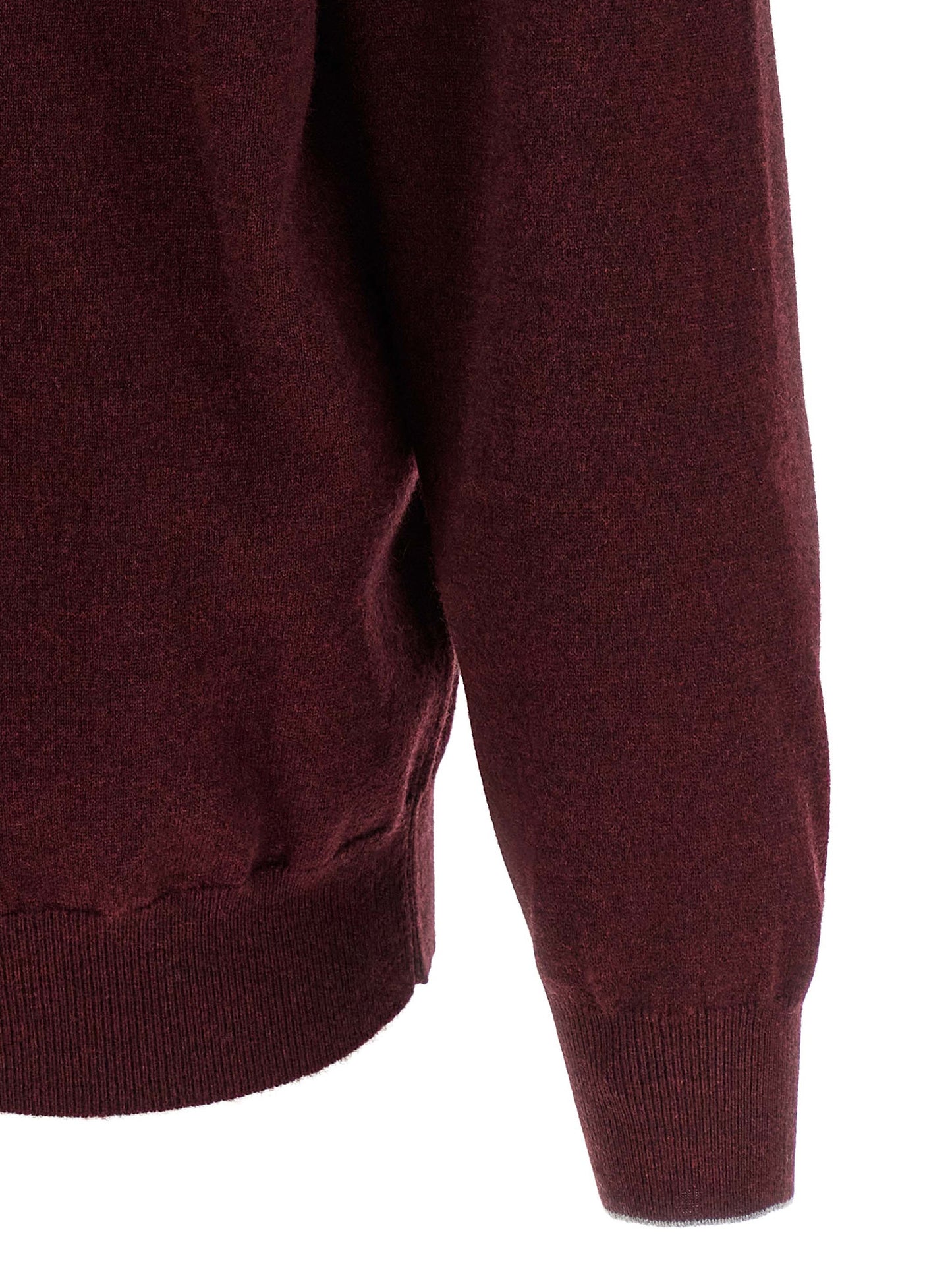 Cardigan by Brunello Cucinelli for men in cashmere bordeaux, burgundy & signature features an crisp silhouette, showcasing a sophisticated crew neckline and detail for a truly crisp finish.
