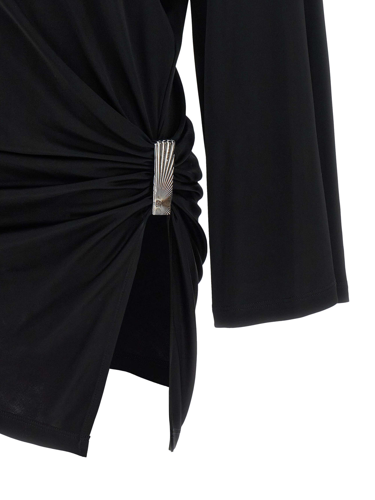 The Attico Women's Flared Long-Sleeve Crew Neck Viscose Short Mini Dress - Black Silver