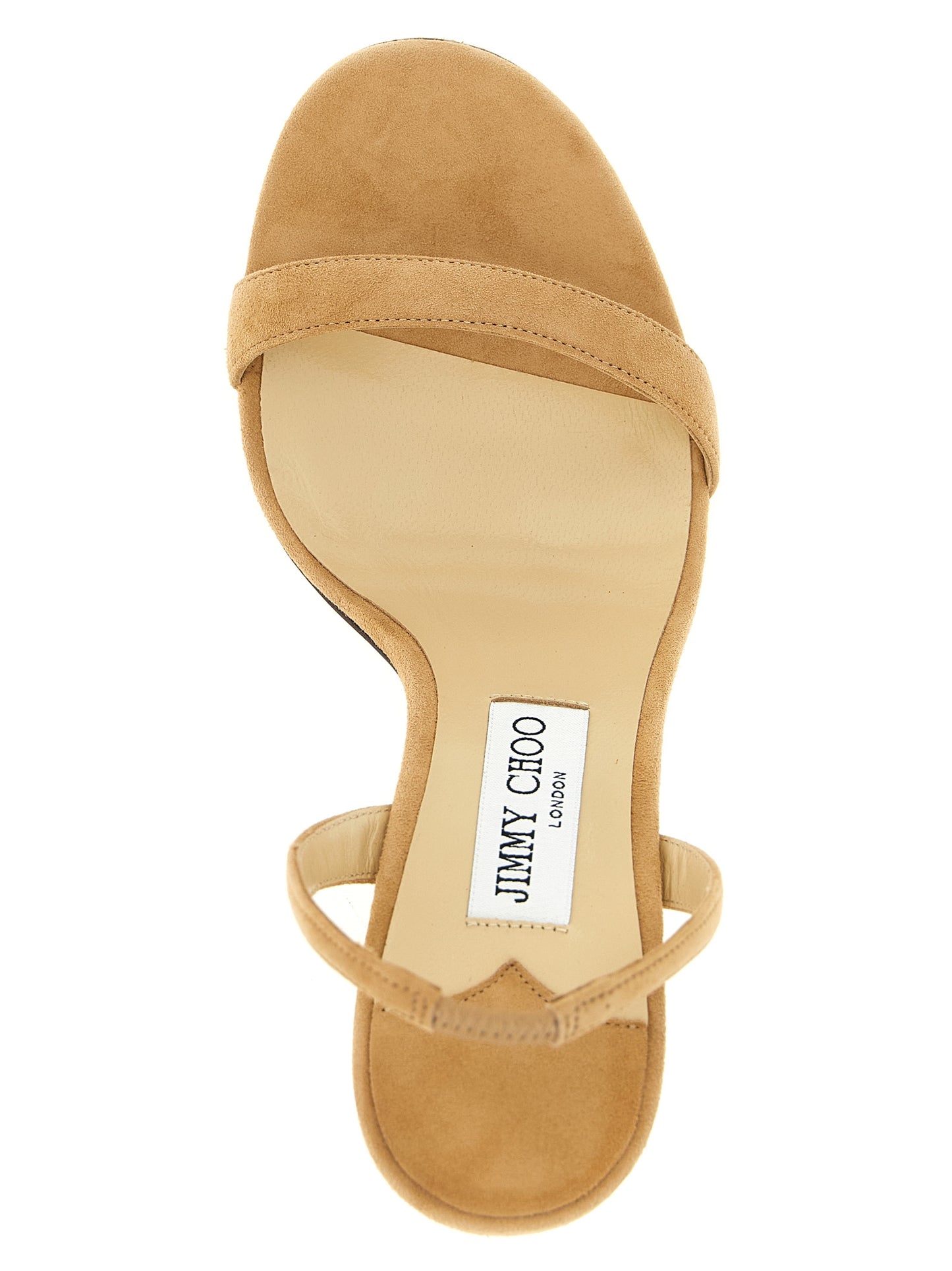 Stiletto Slingback Sandals by Jimmy Choo for women in suede leather beige features an statuesque Women's Suede Leather Stiletto Slingback Sandals silhouette with a refined stiletto and elegant round toe style.