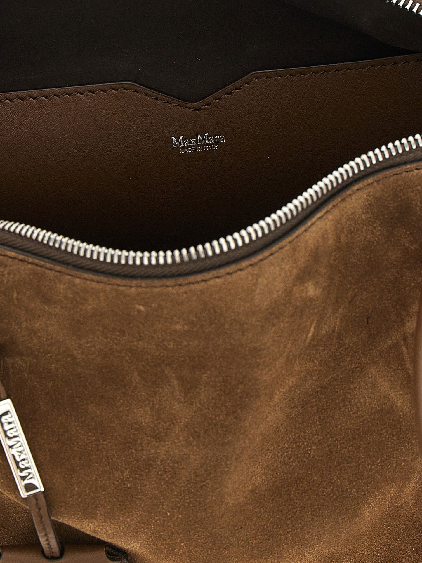 Shoulder Boston Bag by Max Mara for women in calfskin leather brown features a statuesque silhouette, showcasing a secure zipper and statuesque with versatile shoulder-strap & handle for a statuesque finish.