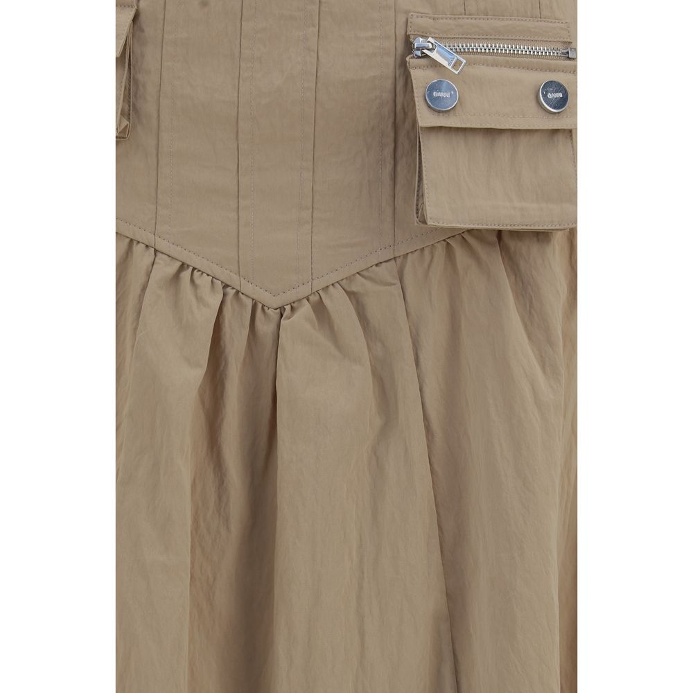 Ganni Women's Gathered Polyamide Cotton Midi Skirt - Beige