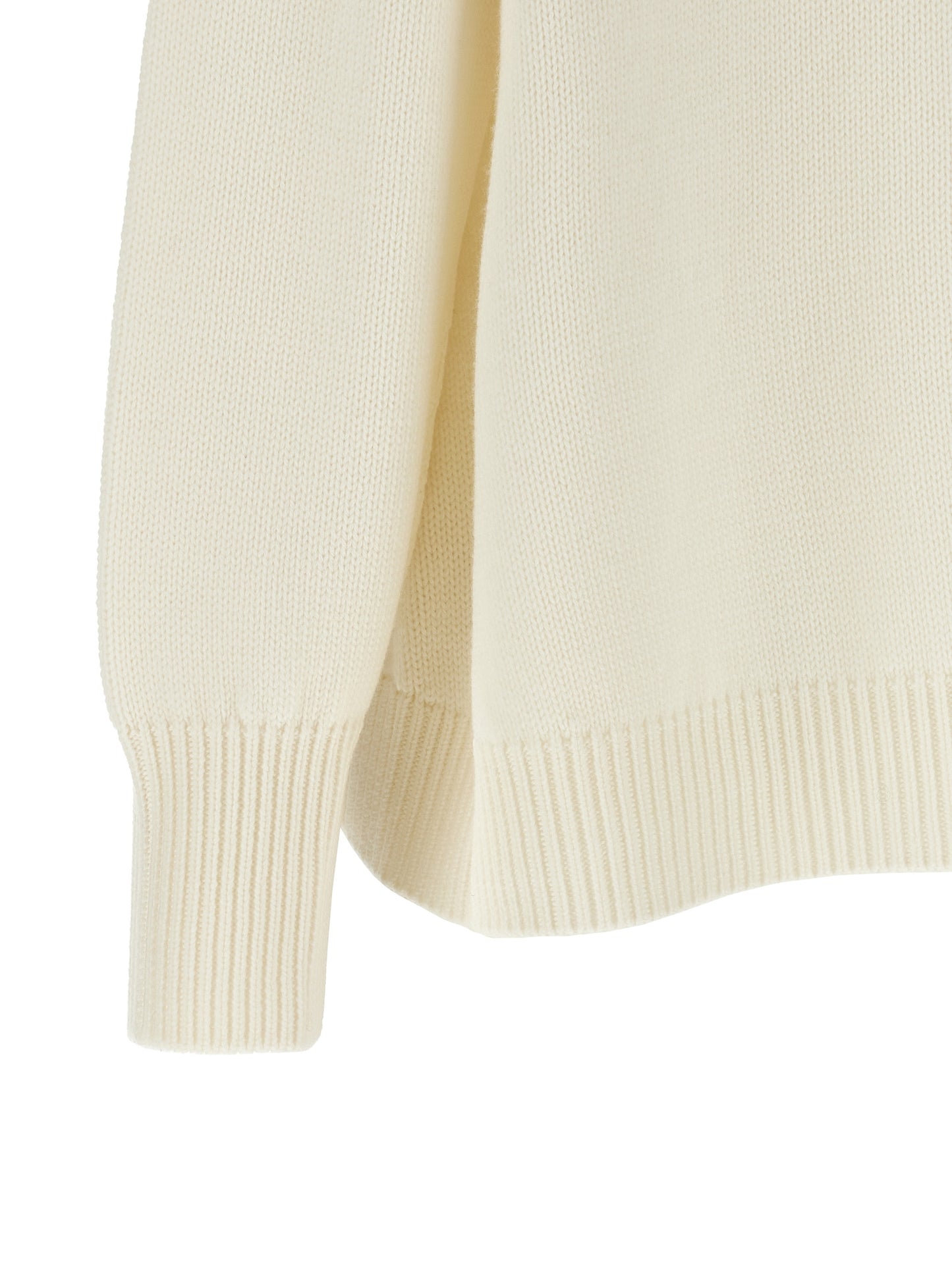 Cardigan by Fabiana Filippi for women in plush virgin wool cream, gold & white showcases a captivating silhouette, artfully detailed with a captivating and high-neck neckline for a truly sophisticated captivating look.