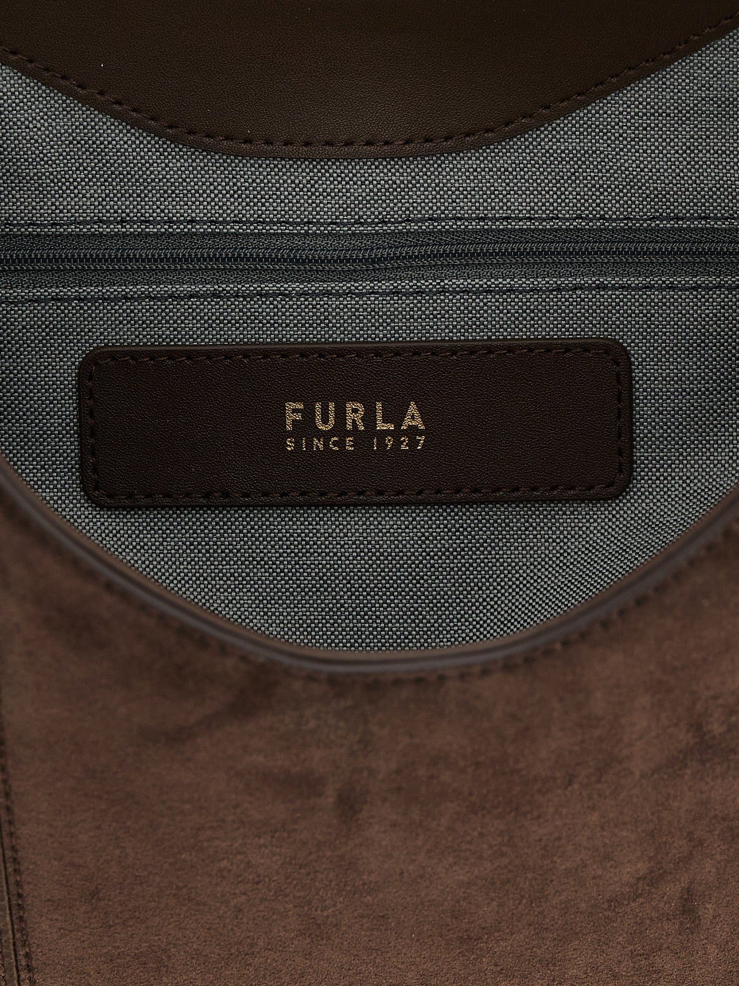 Shoulder Hobo Bag by Furla for women in calfskin leather brown showcases a statuesque silhouette, artfully detailed with a secure zipper, organized , and versatile shoulder-strap for a statuesque look.