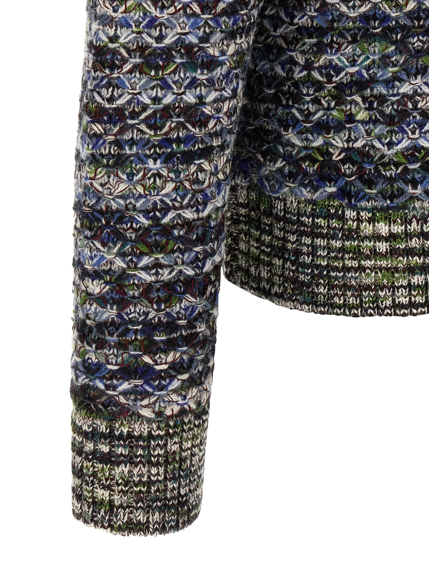 Cardigan by Missoni for men in wool & viscose black, blue, green, multicolor, white & patterned features a dramatic silhouette, showcasing a sophisticated and dramatic detail for a timeless, premium look.