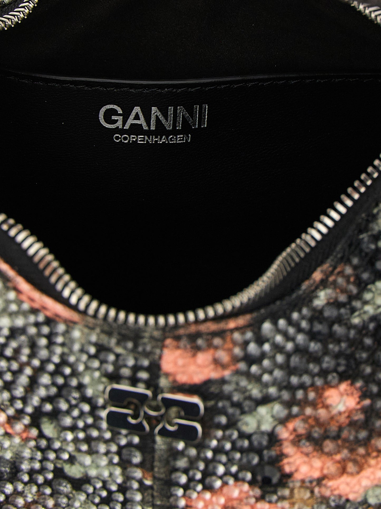 Mini Hobo Handbag by Ganni for women in stretch cotton multicolor, silver, floral & signature features a refined silhouette, showcasing a secure zipper, organized , and versatile handle & adjustable-strap for a refined finish.
