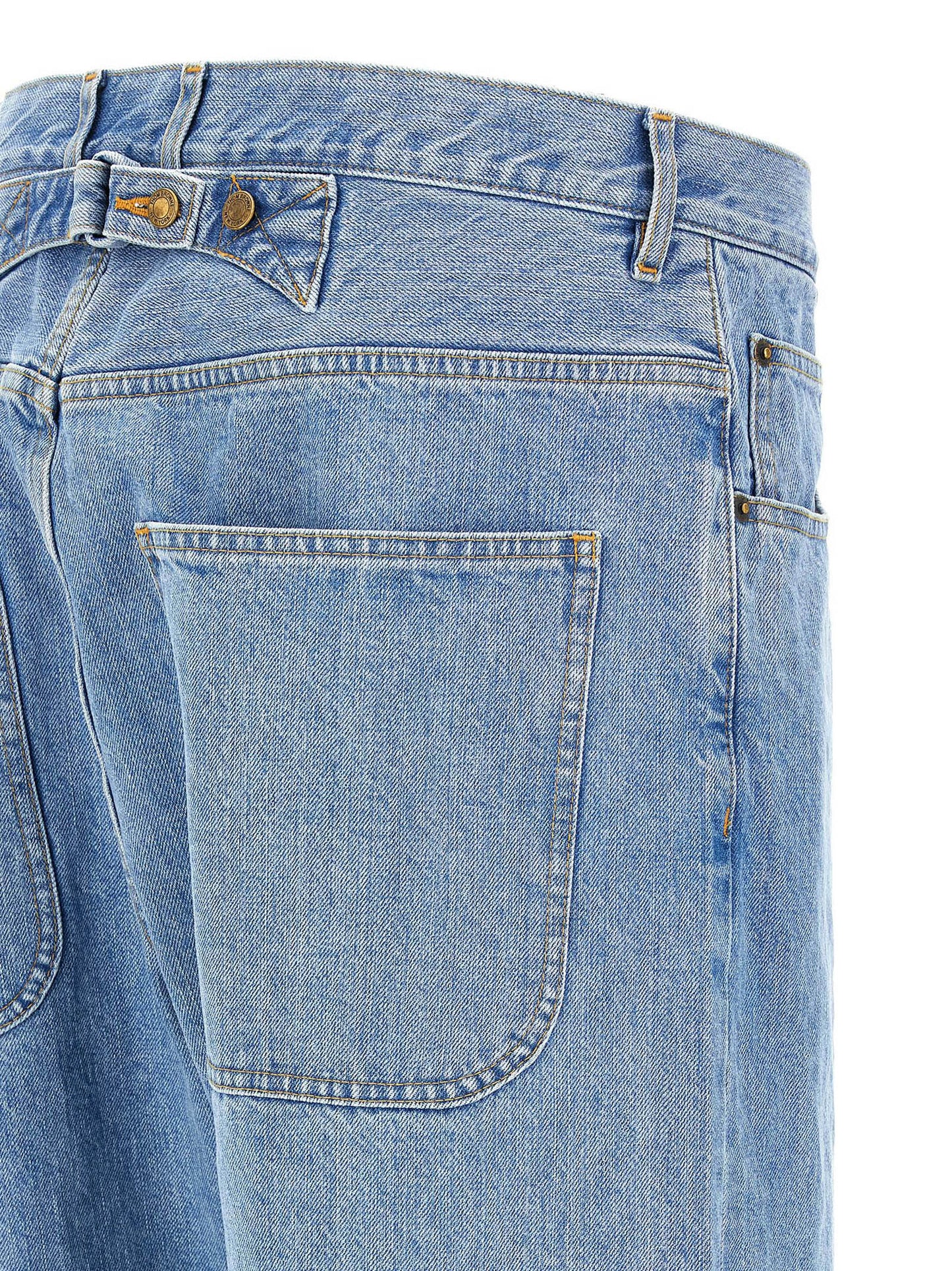 Jeans by Thom Browne for men in denim cotton gold & light-blue features an refined tailoring silhouette, showcasing a premium straight-leg with a and long cut for a refined tailoring look.