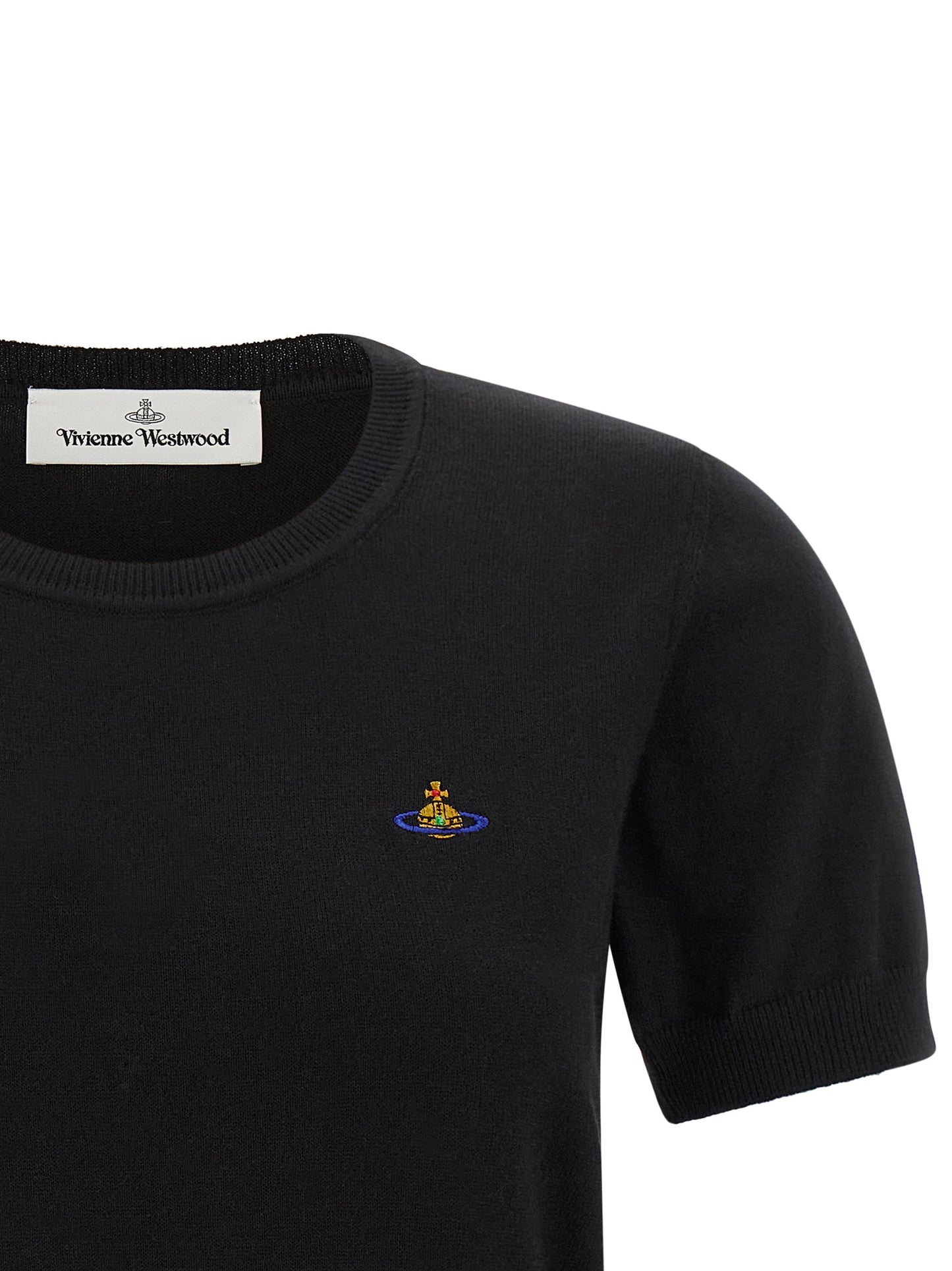 Cardigan by Vivienne Westwood for women in cashmere cotton blend black showcases a captivating silhouette, artfully detailed with a captivating and for a truly sophisticated captivating look.