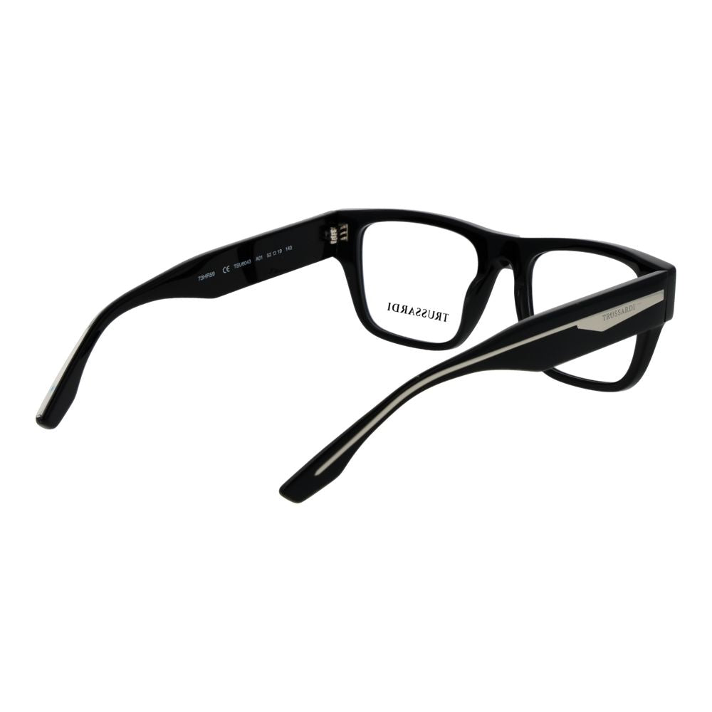 Eyeglasses Frames by Trussardi for unisex in acetate black features an refined silhouette, showcasing a sophisticated black coloured frame and refined full-frame frame design for a refined look.