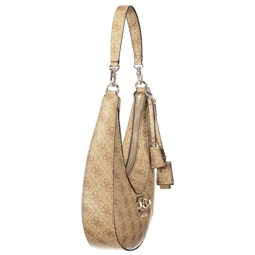 Handbag by Guess Jeans for women in polyurethane beige features a ornamental silhouette, showcasing a secure zipper, ample internal-pockets & cardholder, and ornamental detachable-strap & handle for a sophisticated look.
