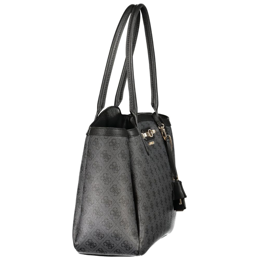Handbag by Guess Jeans for women in polyethylene black & print features a exquisite silhouette, showcasing a secure zipper and exquisite document-holder, external-pockets & internal-pockets with versatile handle for a exquisite finish.