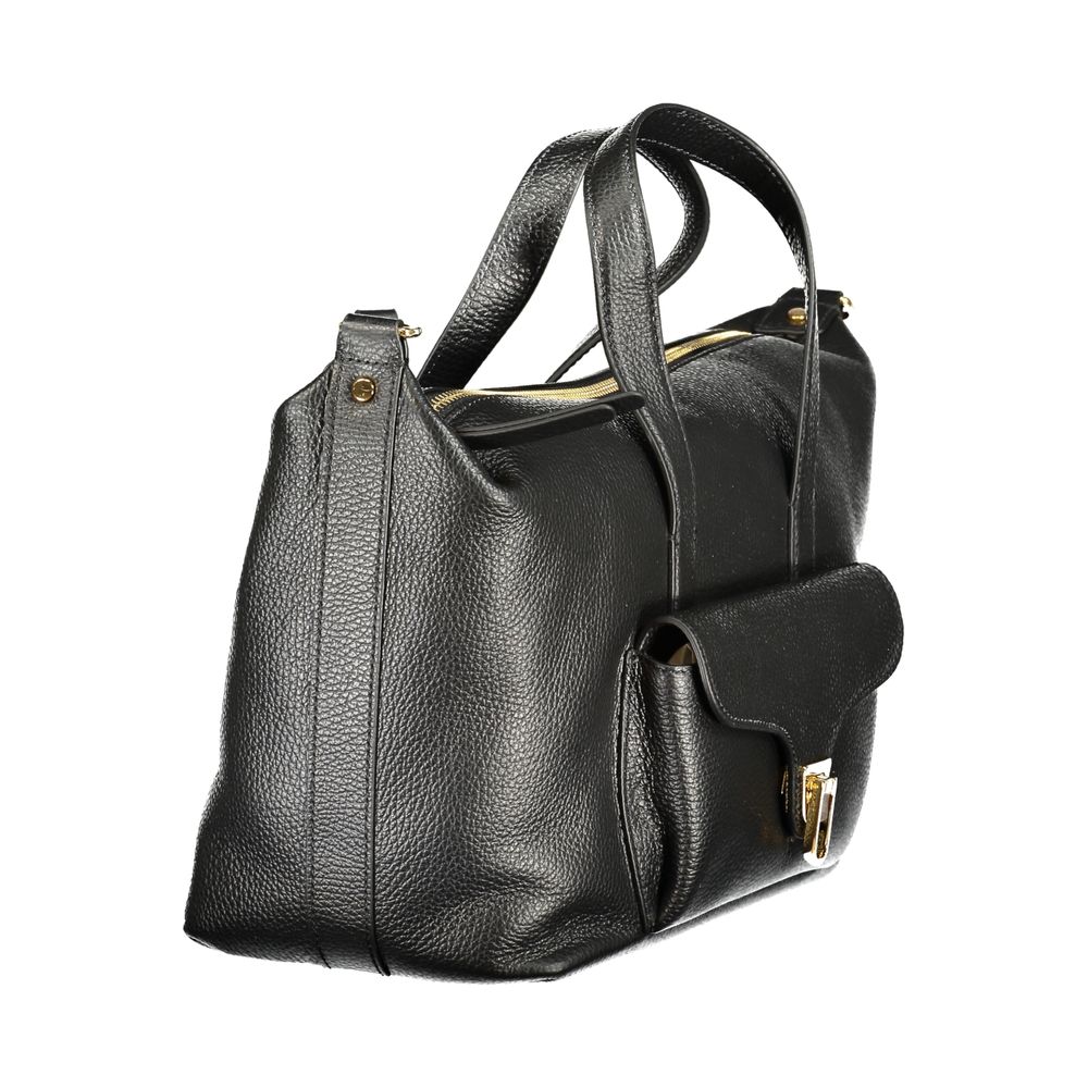 Handbag by Coccinelle for women in leather black, signature-print & print features a refined silhouette, showcasing a secure zipper, organized document-holder, external-pockets & internal-pockets, and versatile shoulder-strap, handle & adjustable-strap for a refined finish.