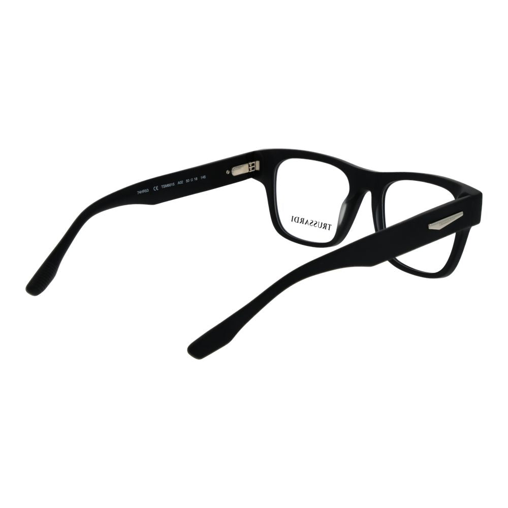 Eyeglasses Frames by Trussardi for men in acetate black features an refined silhouette, showcasing the refined black coloured frame and sophisticated full-frame frame design.