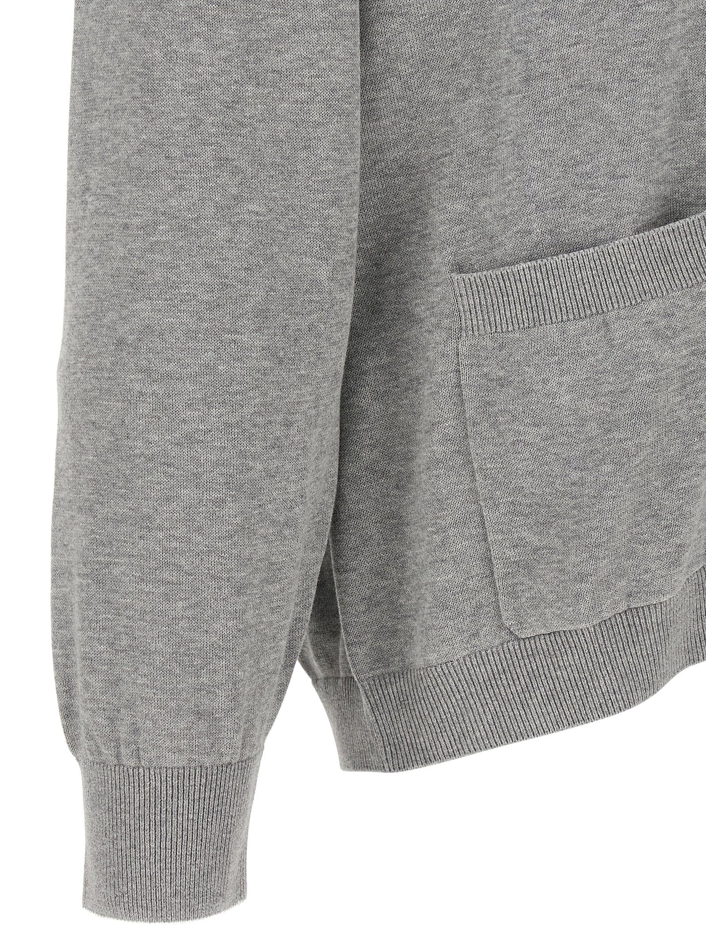 Cardigan by Brunello Cucinelli for men in cotton gray, pearl & white features a nuanced silhouette with a refined and nuanced detailing for a sophisticated look.