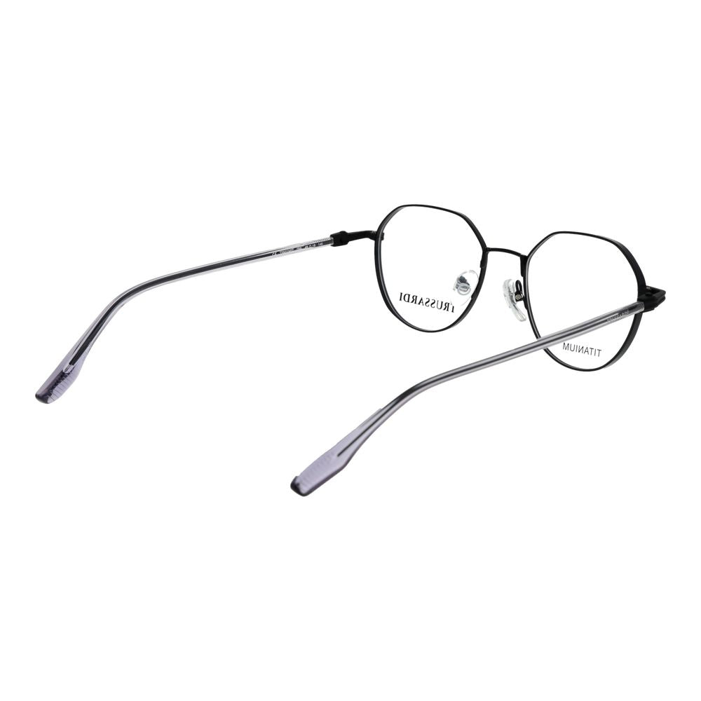Eyeglasses Frames by Trussardi for men in titanium black showcases a refined full-frame frame design with a refined black coloured frame finish for a refined and sophisticated look.