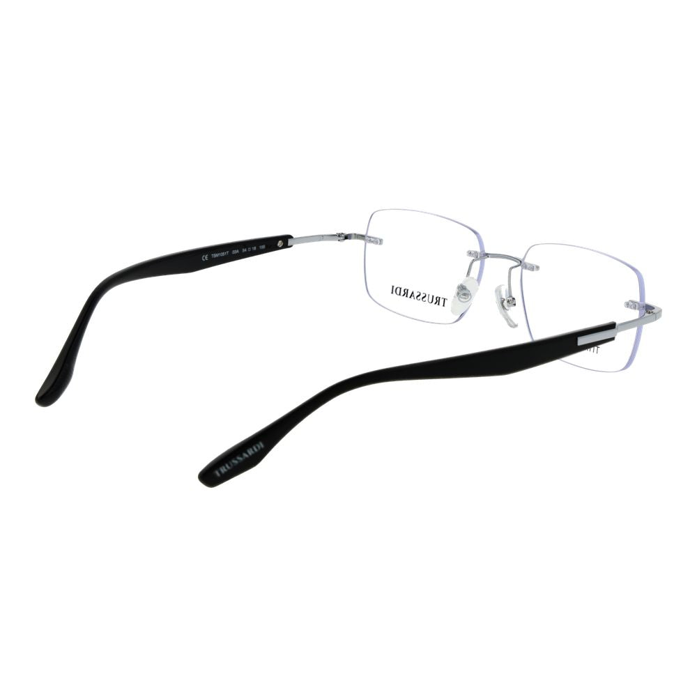 Eyeglasses Frames by Trussardi for men in stainless steel silver features a refined silhouette, showcasing a refined silver coloured frame and rimless frame design for a sophisticated, premium look.