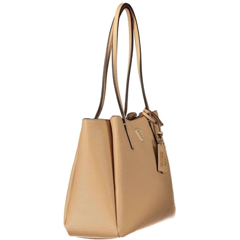 Handbag by Guess Jeans for women in polyurethane beige, signature-print & print features a exquisite silhouette, showcasing a secure and exquisite built-in-compartments, document-holder & laptop-compartment with versatile handle for a exquisite finish.