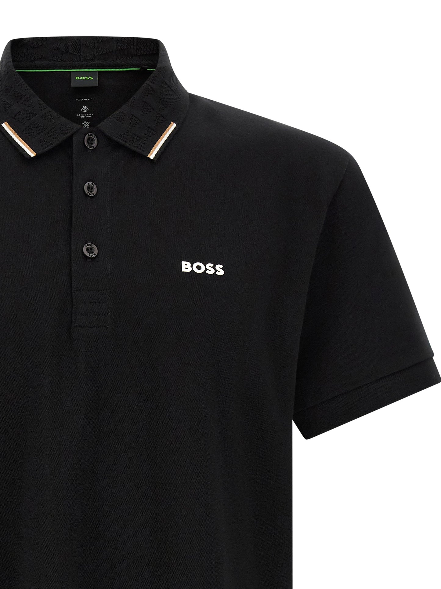 Polo Shirt by Hugo Boss for men in stretch cotton black, signature & monogram features a eye catching silhouette, showcasing a refined and for a eye catching finish.