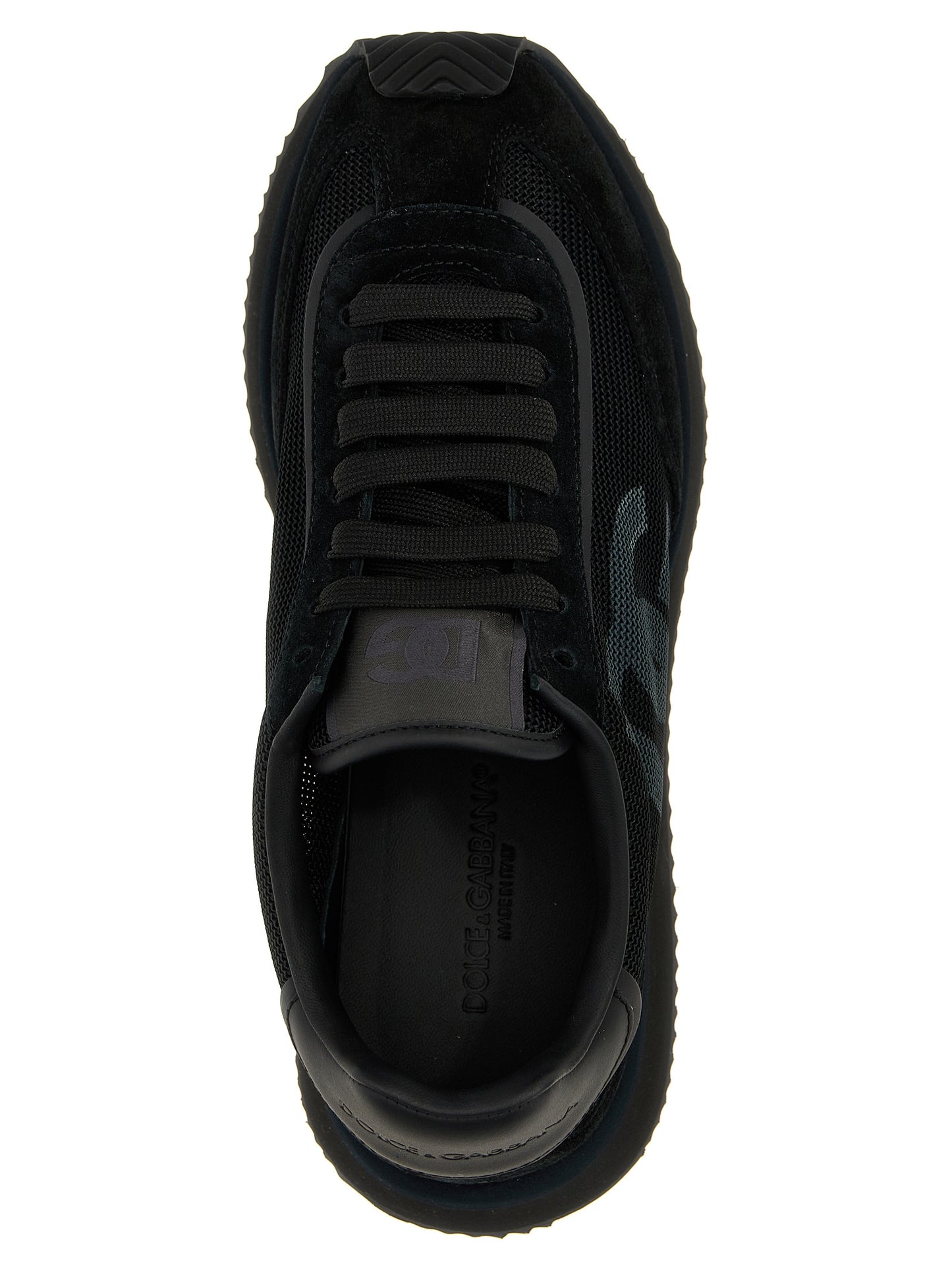 Athletic Sneakers by Dolce & Gabbana for men in suede calfskin leather & polyester black showcases an impeccable silhouette, defined by an impeccable athletic style design that perfectly captures the essence of the Men's Athletic Suede Calfskin Leather & Polyester Sneakers.