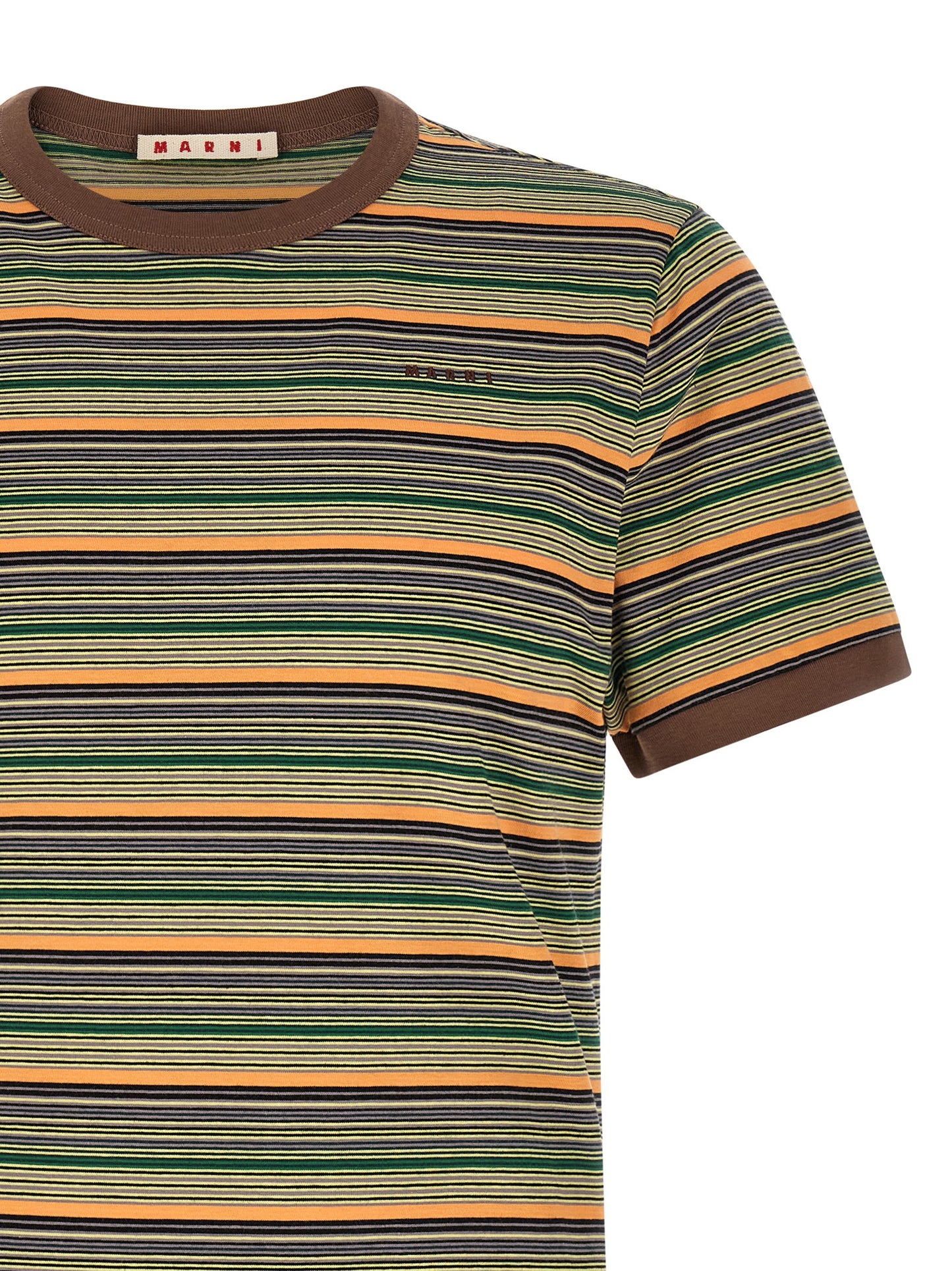 T-Shirt by Marni for men in cotton brown, multicolor & striped showcases a unassuming silhouette, artfully detailed with a refined and unassuming for a sophisticated, contemporary look.