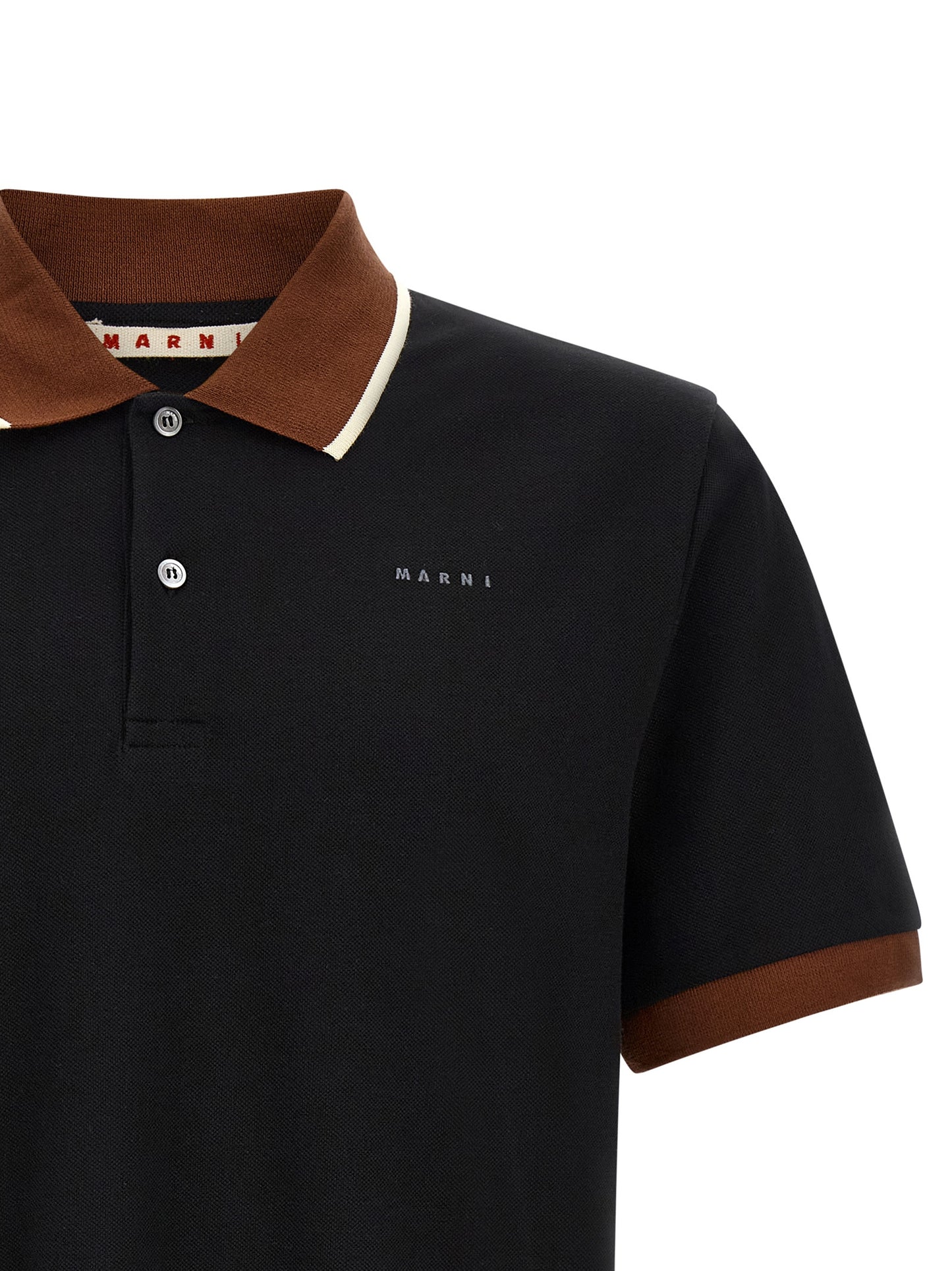 Polo Shirt by Marni for men in cotton black, brown & white presents a distinguished silhouette, showcasing a sophisticated and distinguished for a truly distinguished finish.