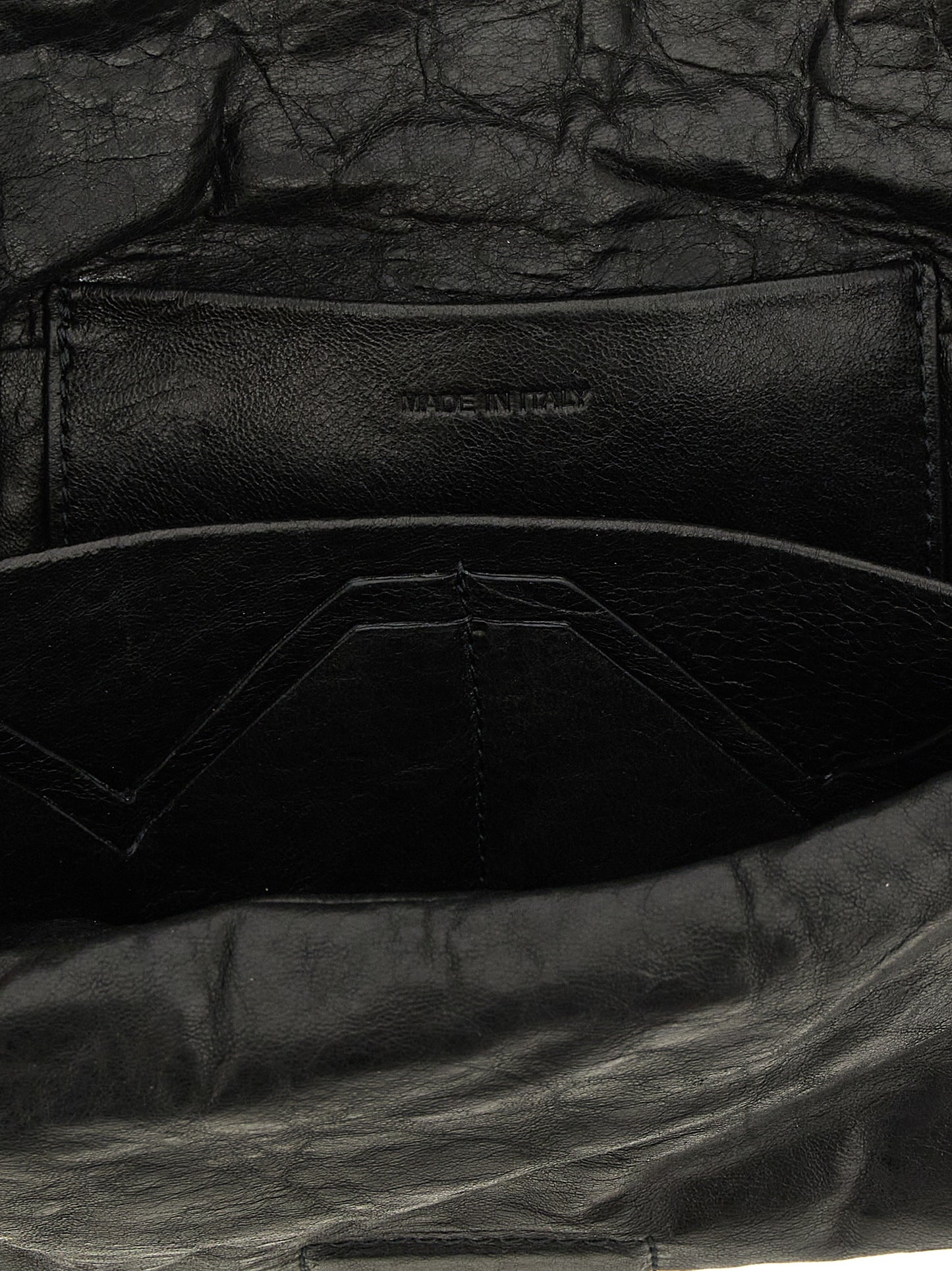 Flap Baguette Clutch Handbag by Rick Owens for women in polyester & lamb leather black & signature showcases a sculptural silhouette, featuring a secure flap & magnetic, ample built-in-compartments & cardholder, and versatile for a sculptural aesthetic.