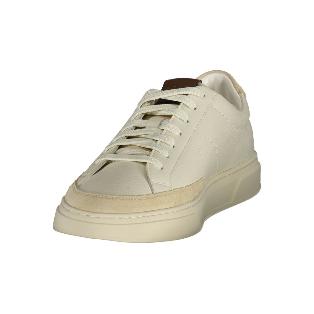 Athletic Sneakers by Hugo Boss for men in polyester polyurethane leather beige, white & print presents a sleek silhouette, perfectly capturing the athletic style essence of Men's Athletic Polyester Polyurethane Leather Sneakers with its sleek design and premium finish.
