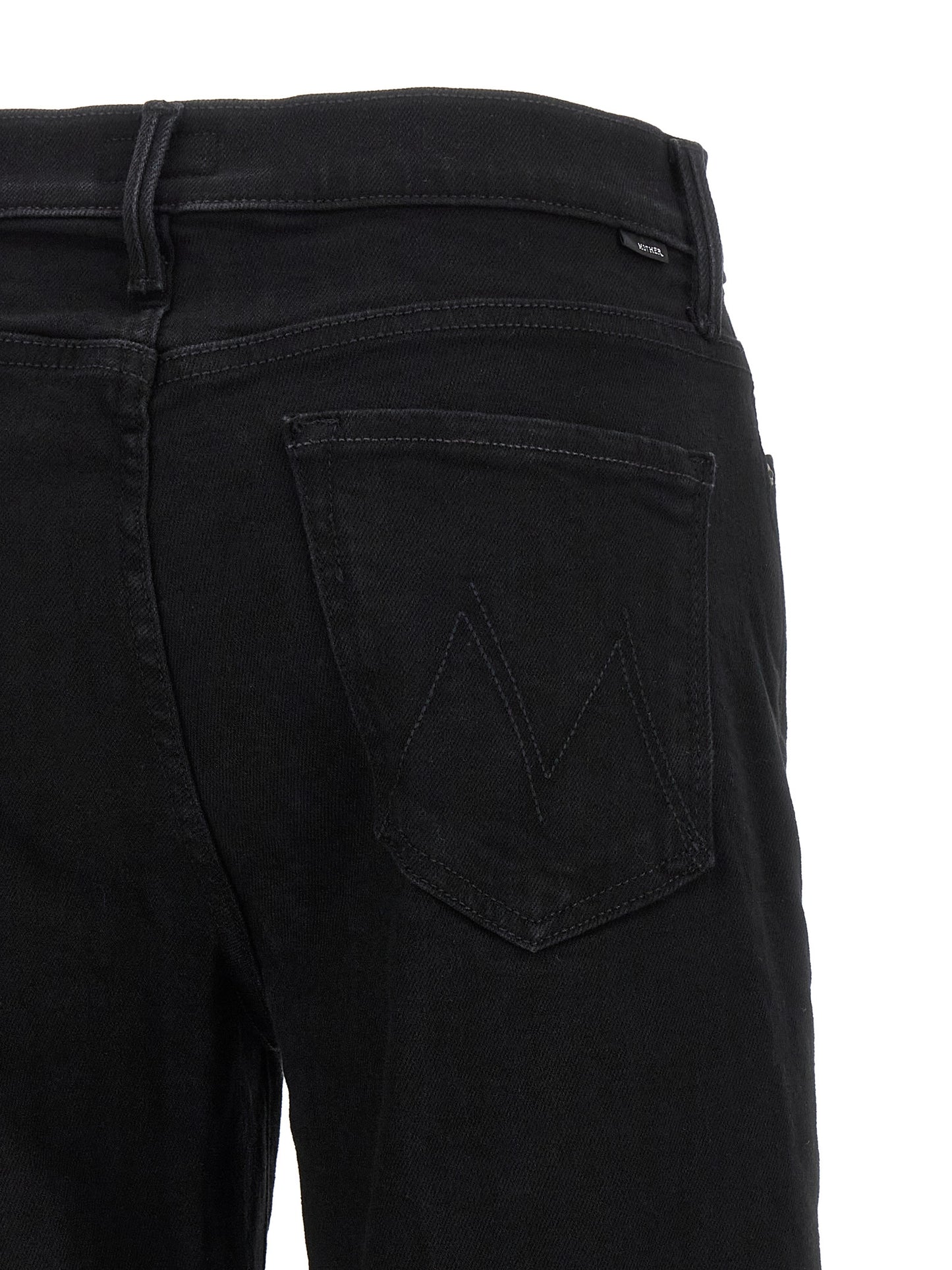 Jeans by Mother Denim for women in stretch denim cotton black presents a refined pantology silhouette, artfully defined by a refined pantology straight-leg & flared, long, and a sophisticated high rise.