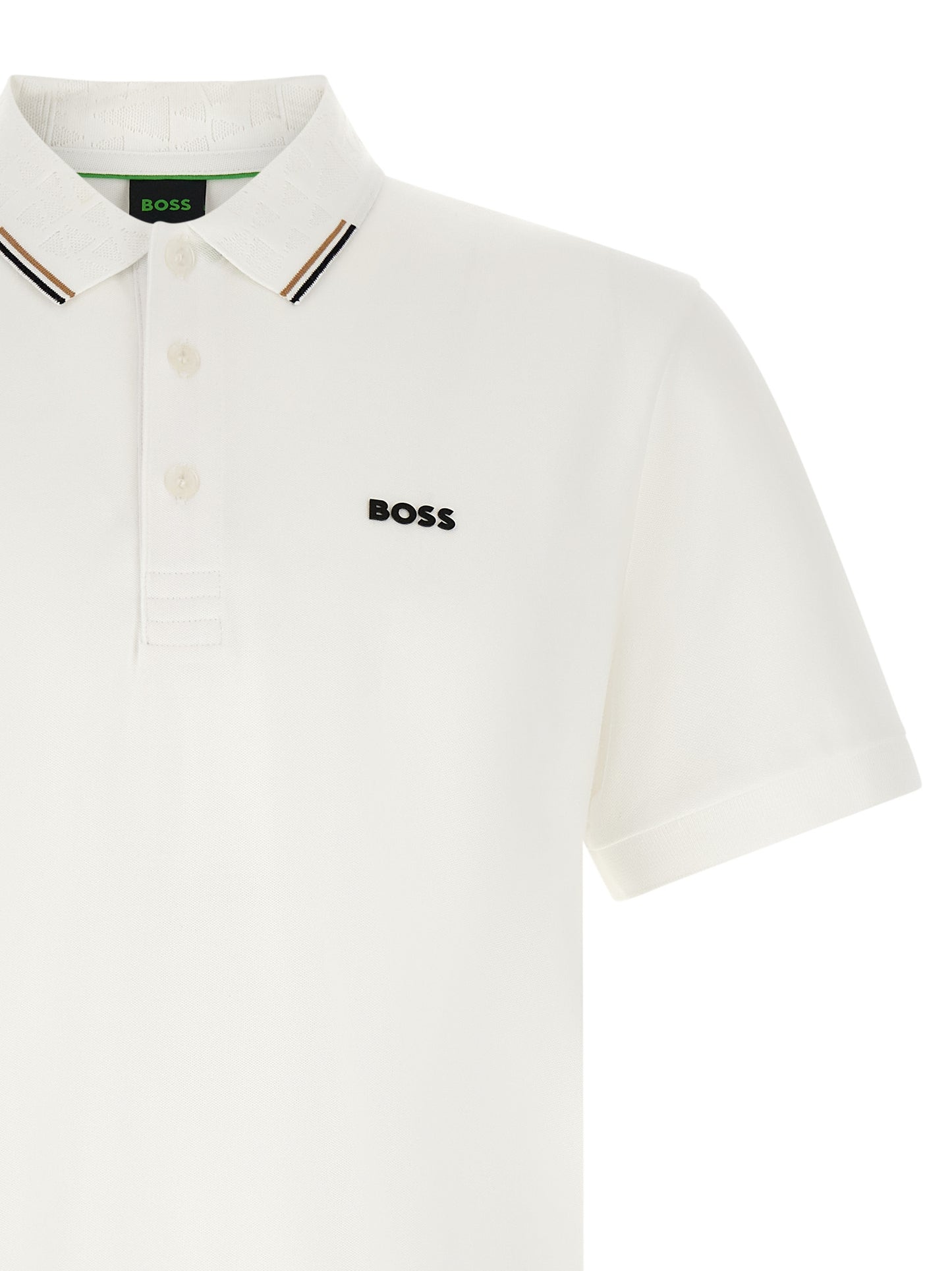 Polo Shirt by Hugo Boss for men in stretch cotton white, patterned, monogram & striped showcases a enviable silhouette, featuring a refined and for a enviable finish.