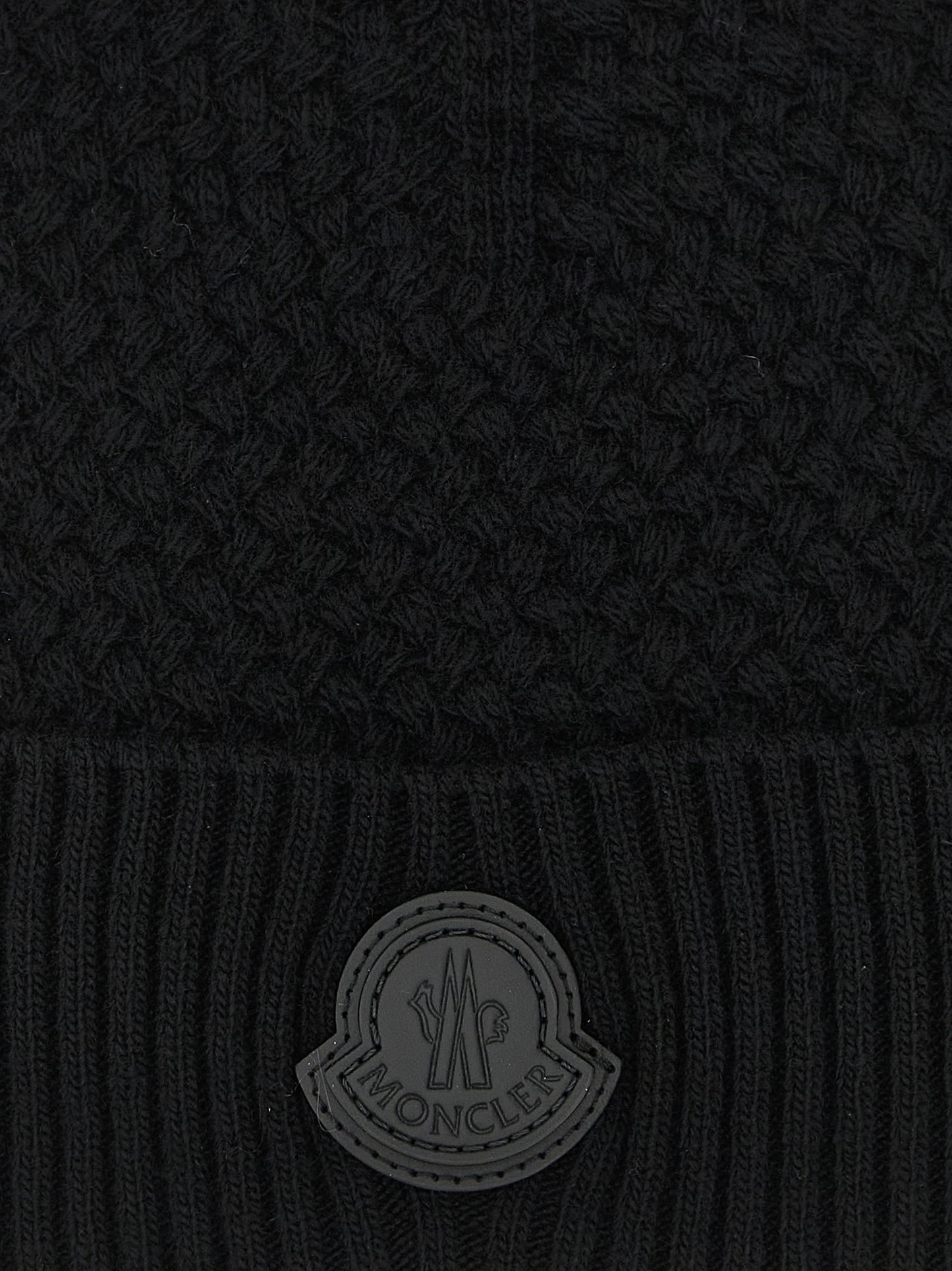 Beanie Hat by Moncler for men in cashmere wool & leather black features a athleisure-luxe silhouette, artfully capturing the essence of the athleisure-luxe Cashmere Wool & Leather Beanie Hat design for a sophisticated look.