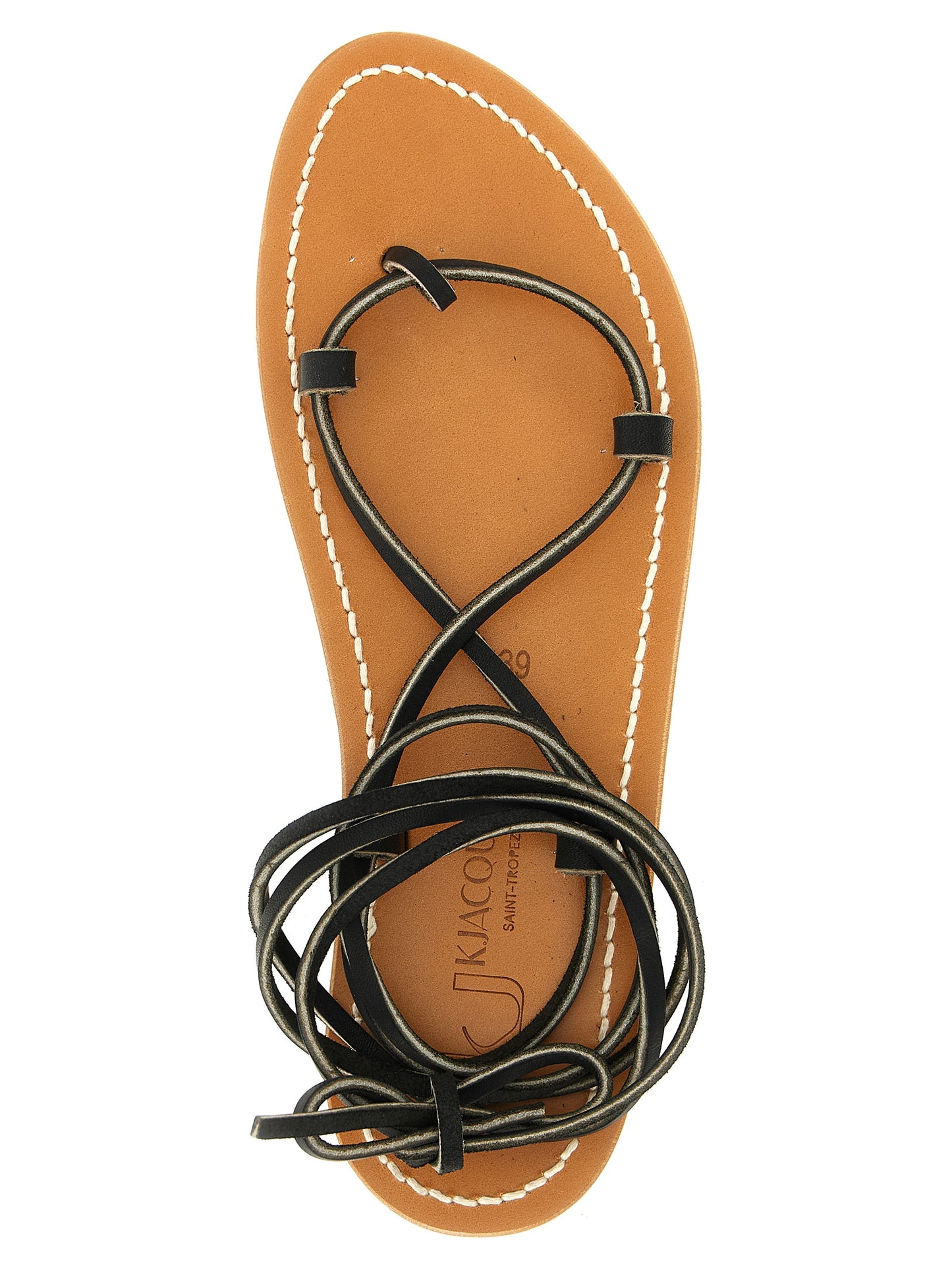 Flat Flip-Flop Lace-Up Sandals by K.JACQUES SAINT TROPEZ for women in bos taurus cowhide leather black, natural & white features an effortlessly chic silhouette from the Essence Women's Bos Taurus Cowhide Leather Flat Flip-Flop Lace-Up Sandals collection, showcasing a effortlessly chic flat and elegant .