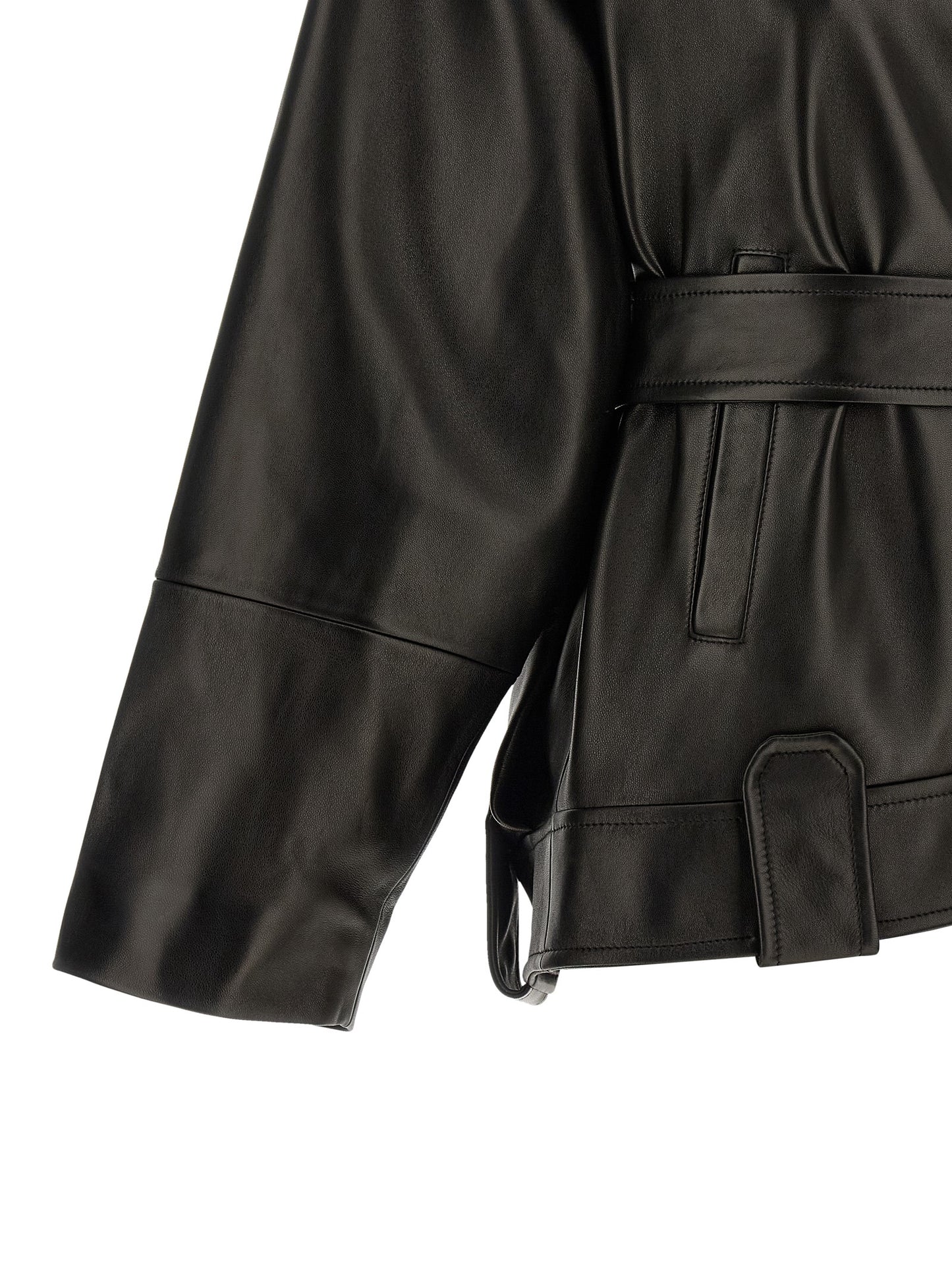 Jacket by Khaite for women in lambskin leather black showcases a contemporary silhouette, detailed with a contemporary and premium pockets for a sophisticated finish.