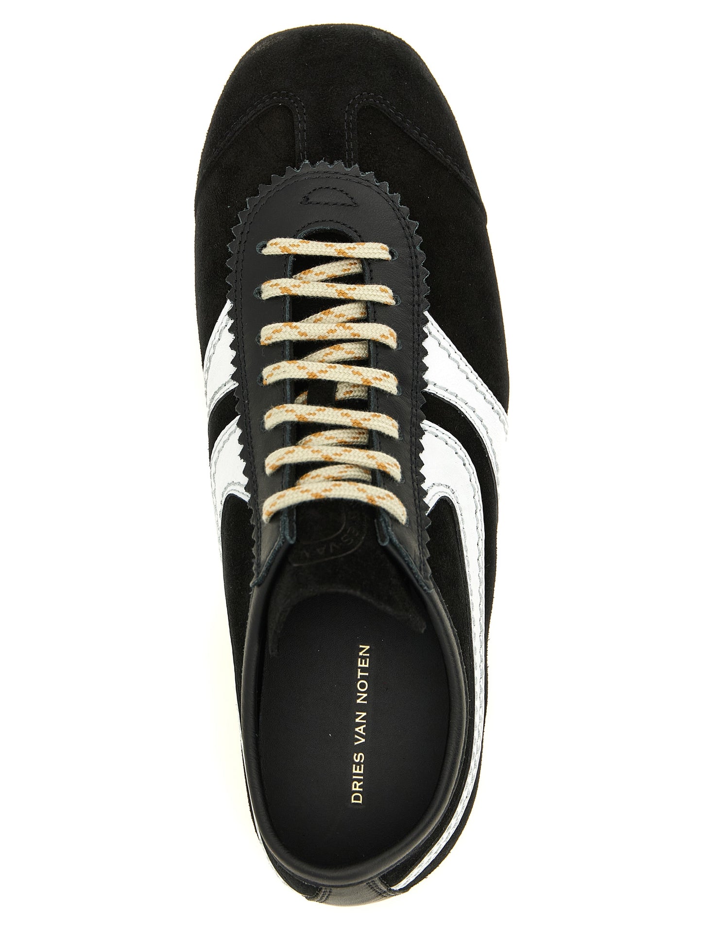 Athletic Sneakers Dries Van Noten women suede calfskin leather bicolour, black, natural & white featuring a avant-garde Women's Athletic Suede Calfskin Leather Sneakers design with a avant-garde athletic style for a refined finish.
