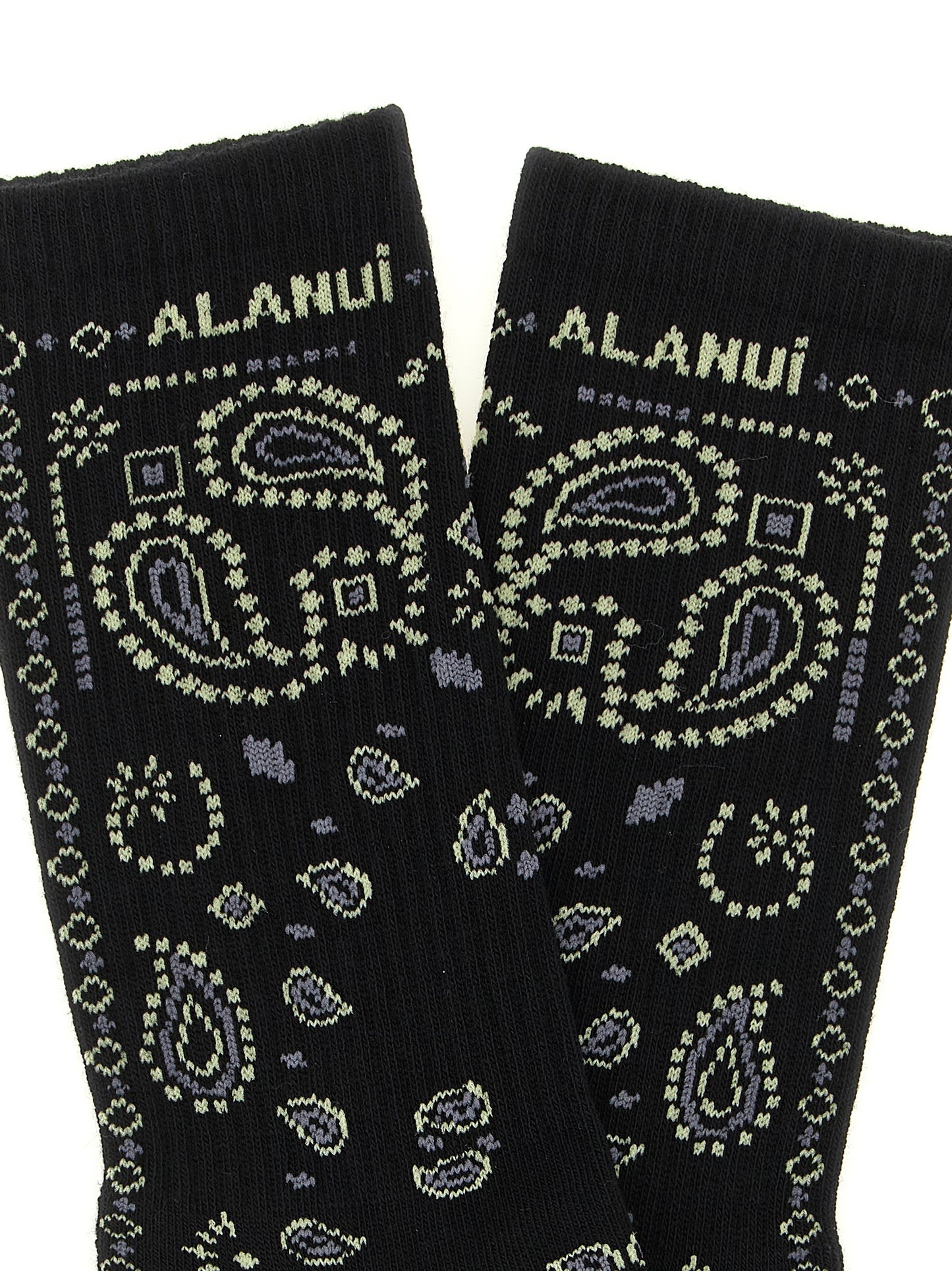 Socks by Alanui for women in stretch polyamide cotton black, patterned, paisley & jacquard features an stylish silhouette, showcasing the stylish design of this Women's Stretch Polyamide Cotton Socks with a stylish finish.