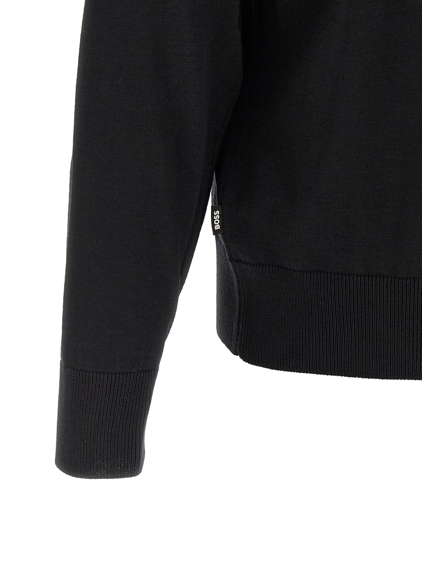 Cardigan by Hugo Boss for men in virgin wool black presents a textural silhouette, artfully finished with a textural and for a sophisticated, textural look.